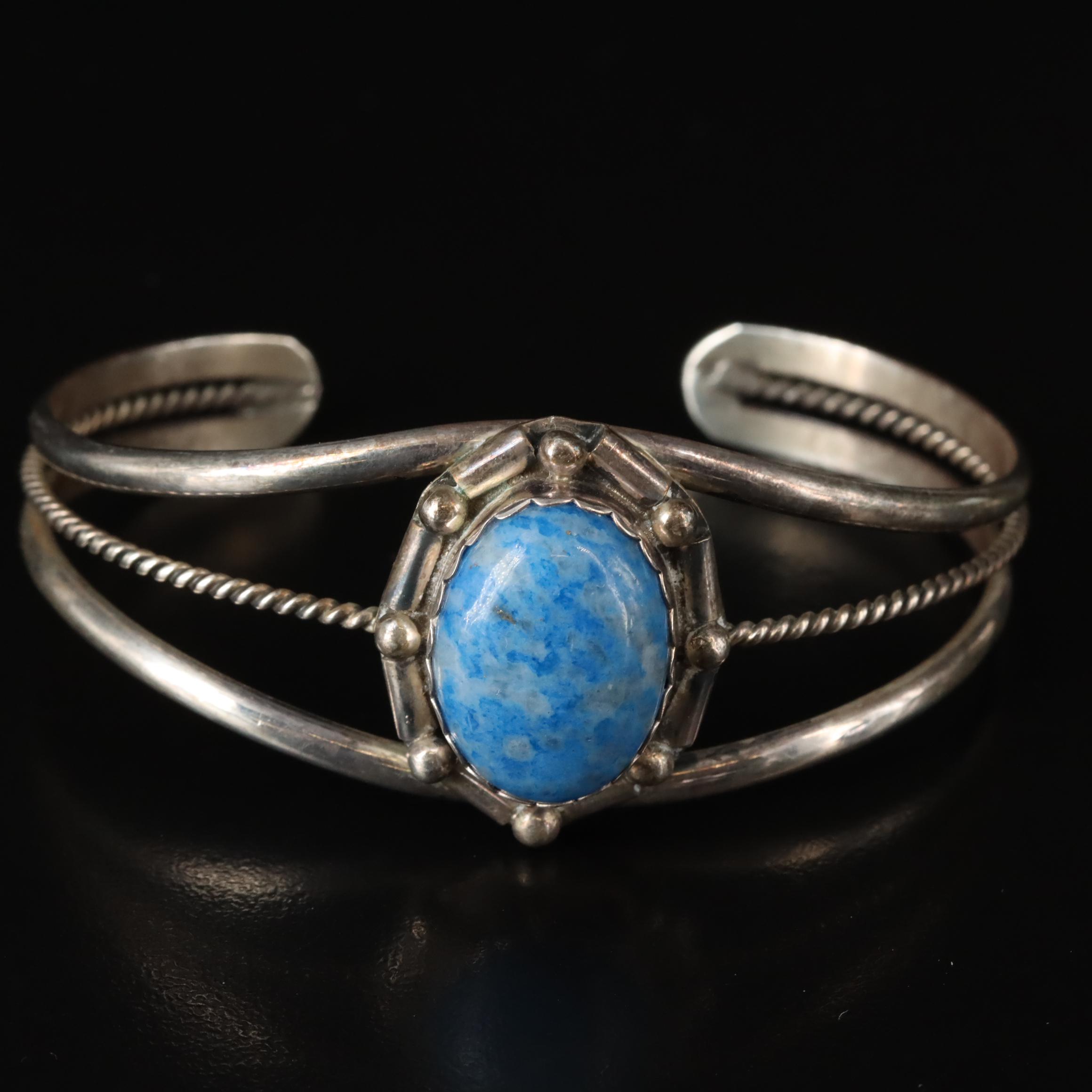 Sterling, Lapis Lazuli, Mabe Pearl Cuff Bracelets