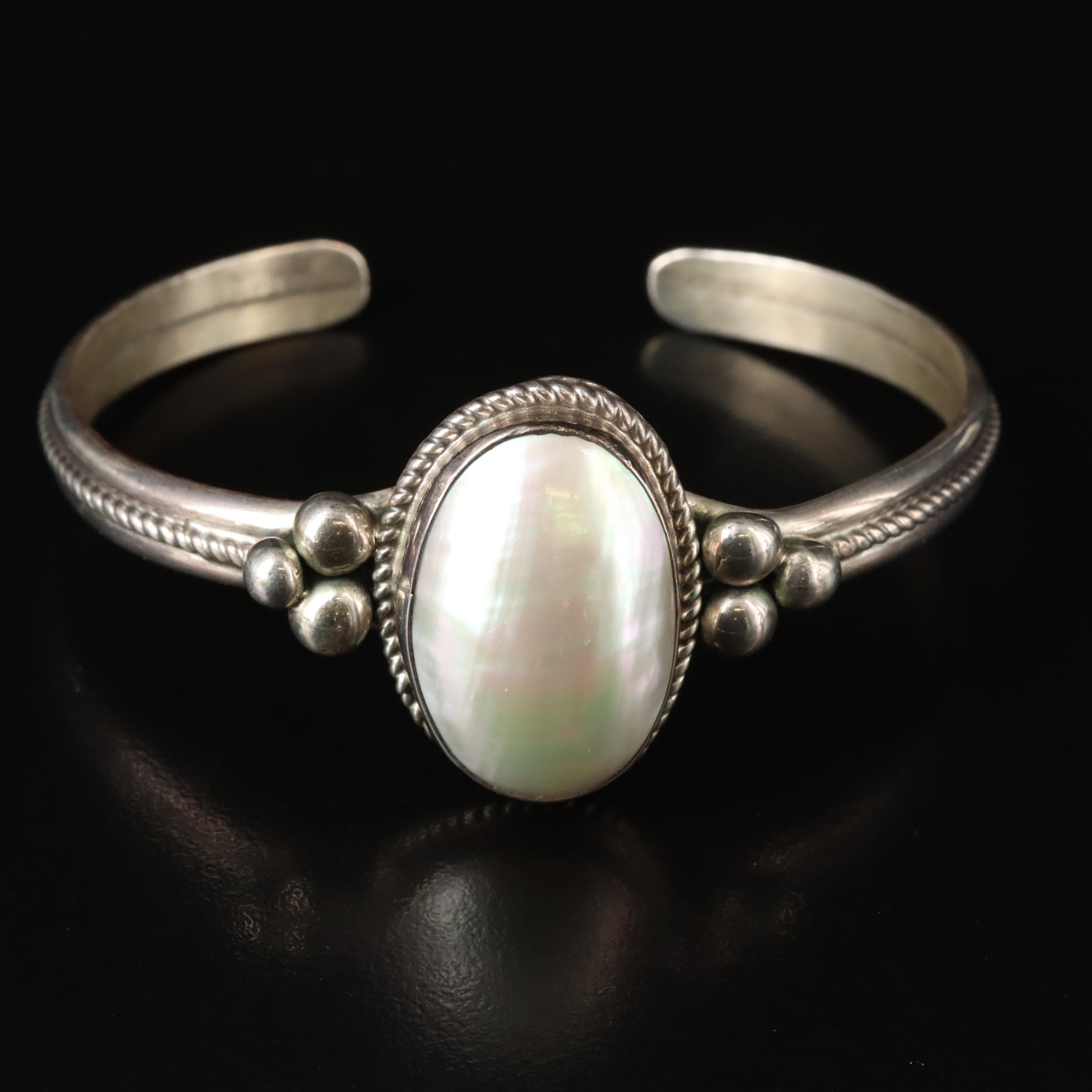 Sterling, Lapis Lazuli, Mabe Pearl Cuff Bracelets