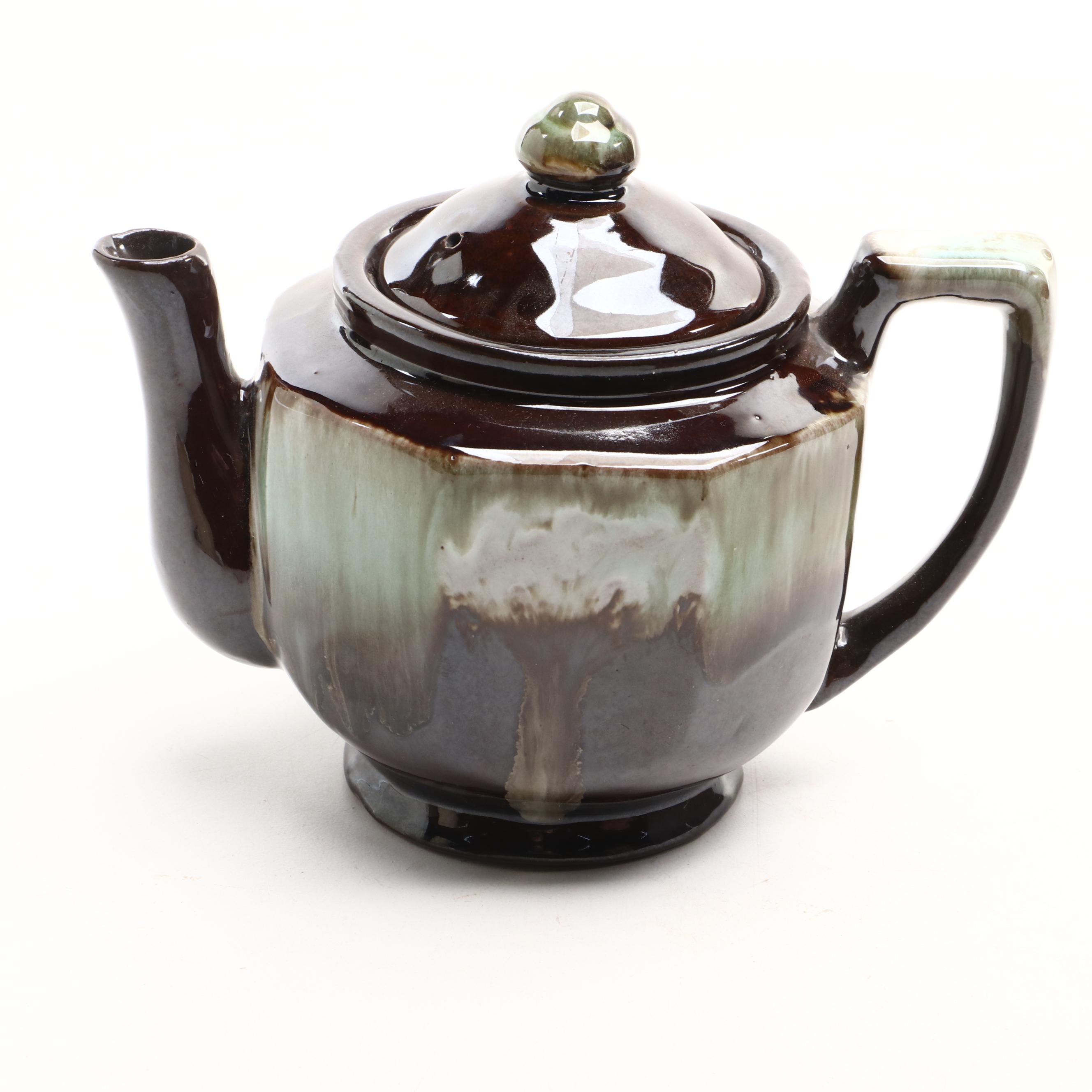 Drip Glazed Teapot with Other Art Pottery Pitchers