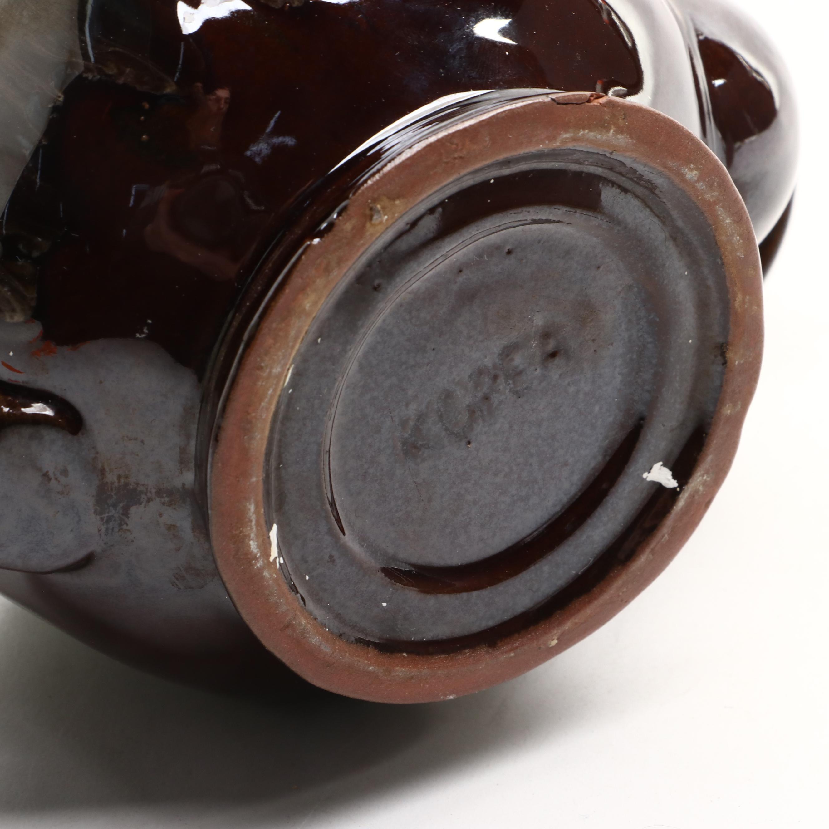 Drip Glazed Teapot with Other Art Pottery Pitchers