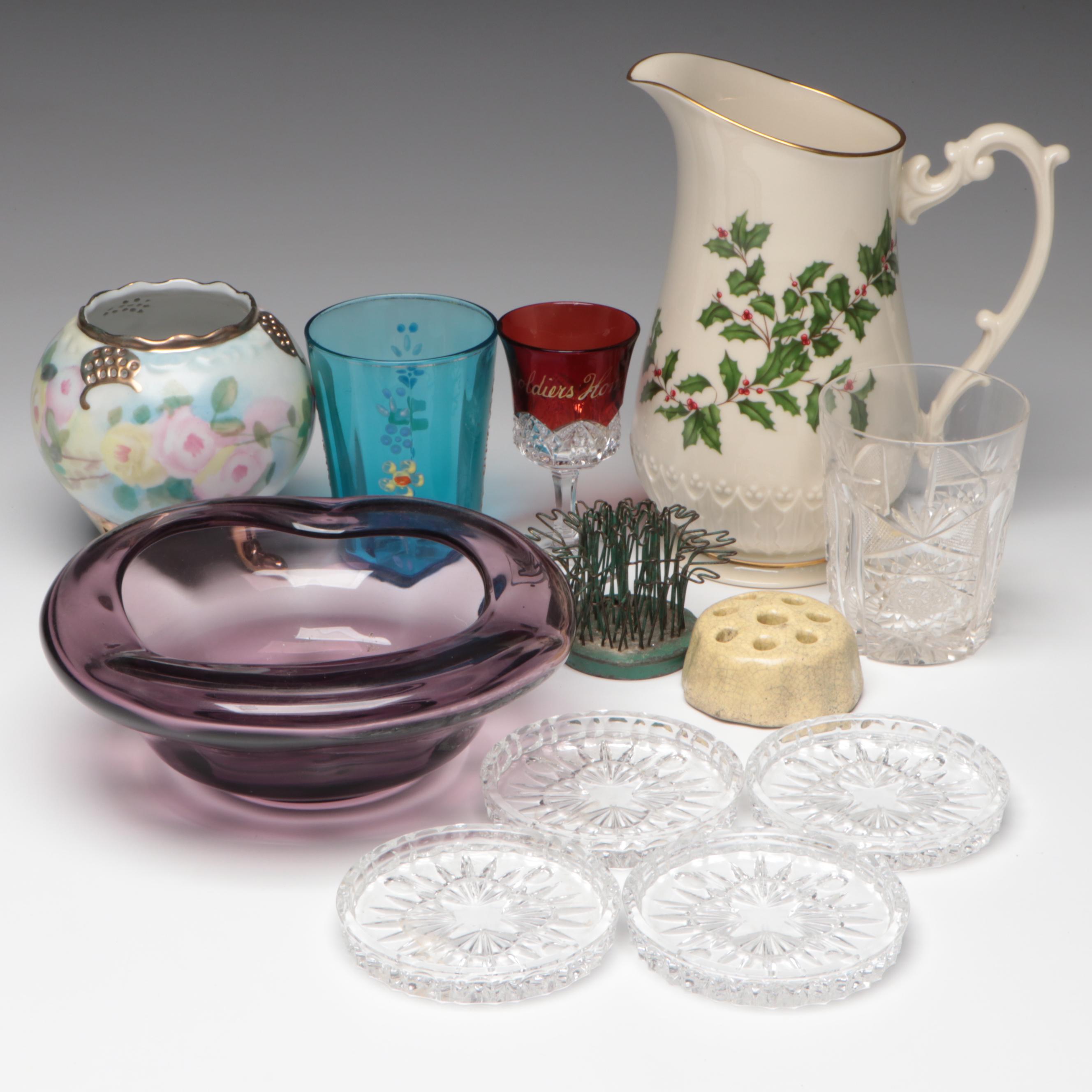 Lenox "Holiday" Porcelain Pitcher with Hand-Painted Porcelain Bowl and More