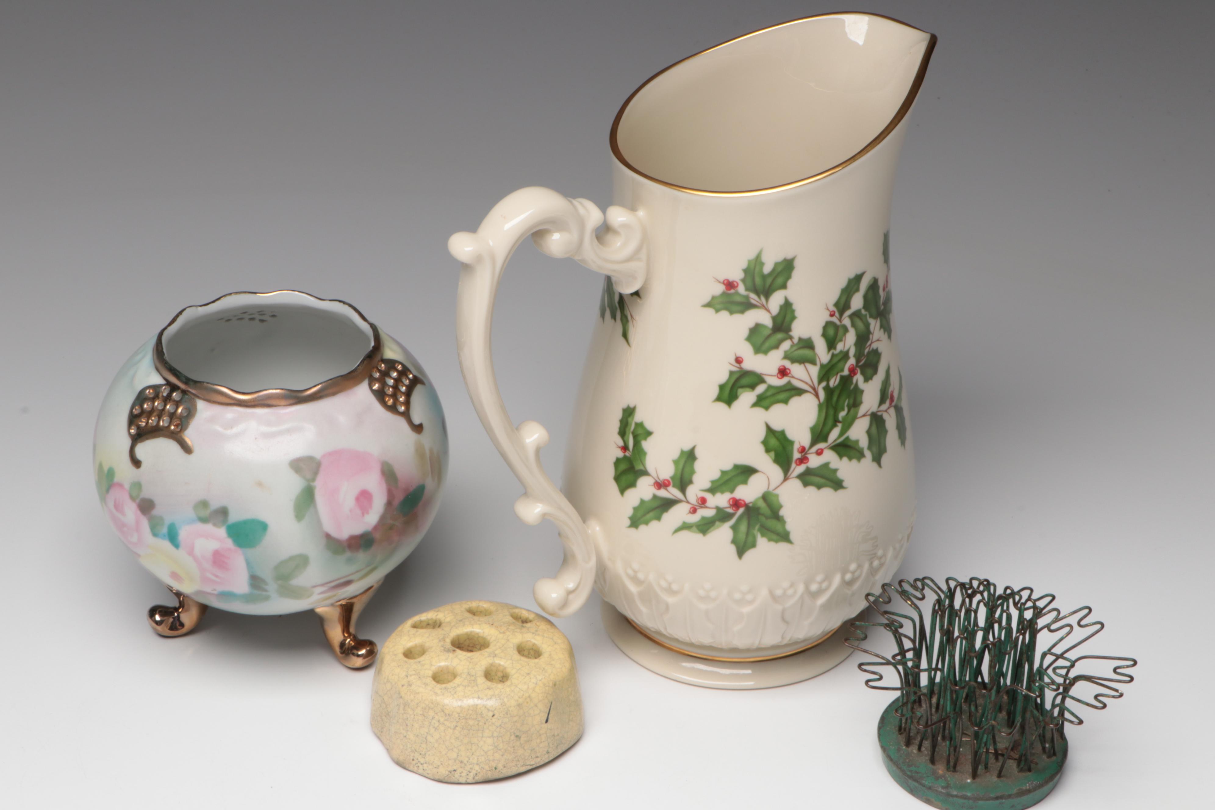 Lenox "Holiday" Porcelain Pitcher with Hand-Painted Porcelain Bowl and More