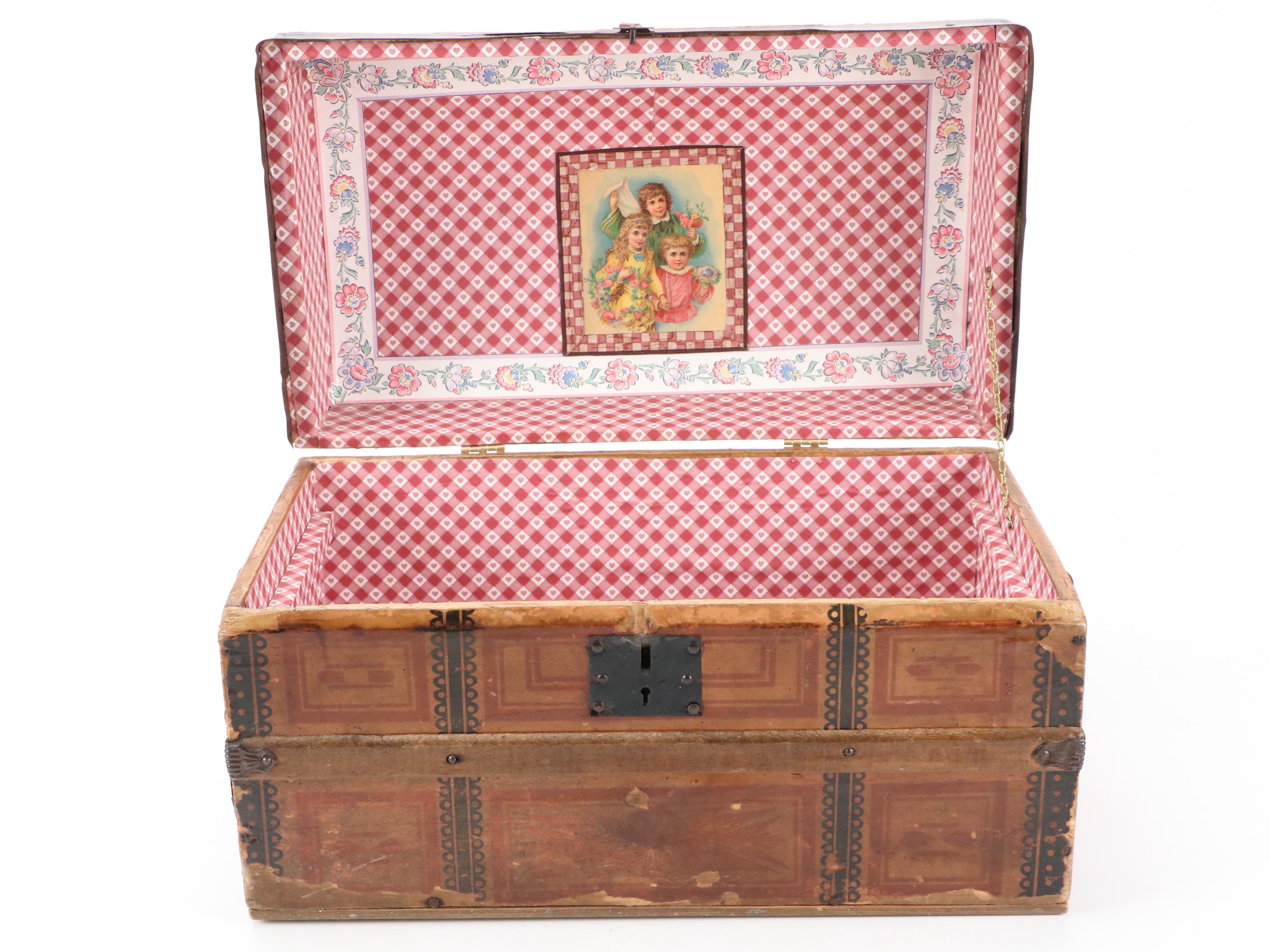 Finished Wood Doll Cradle and Trunk with Doll Clothes