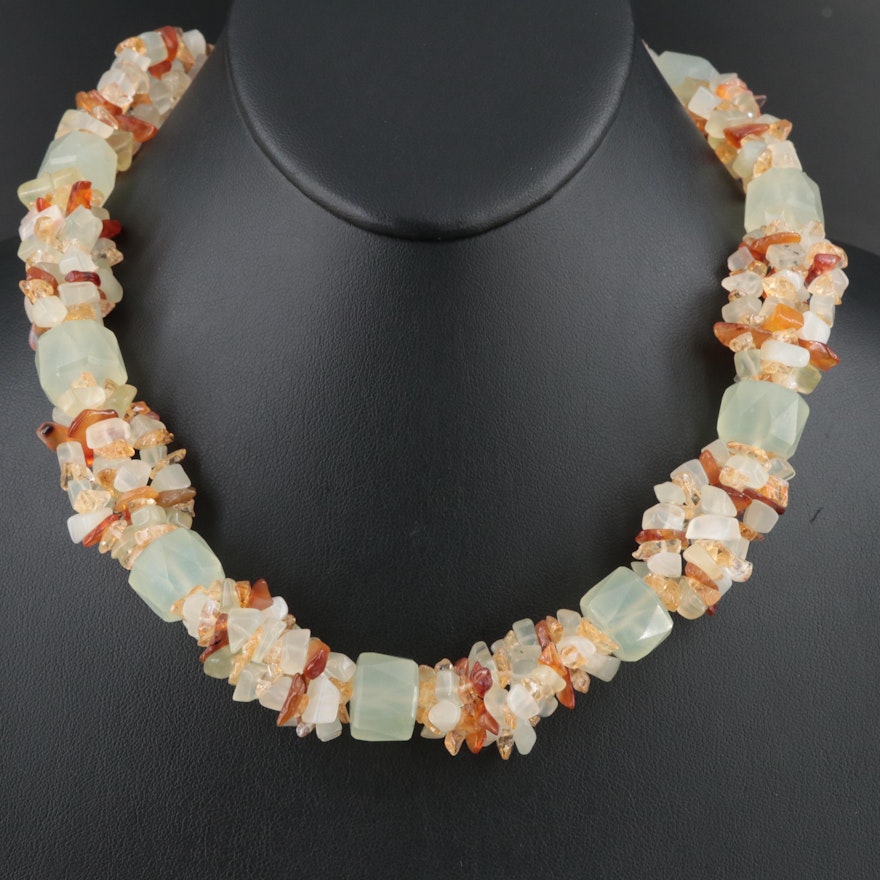 Prehnite, Agate and Citrine Necklace with Sterling Clasp