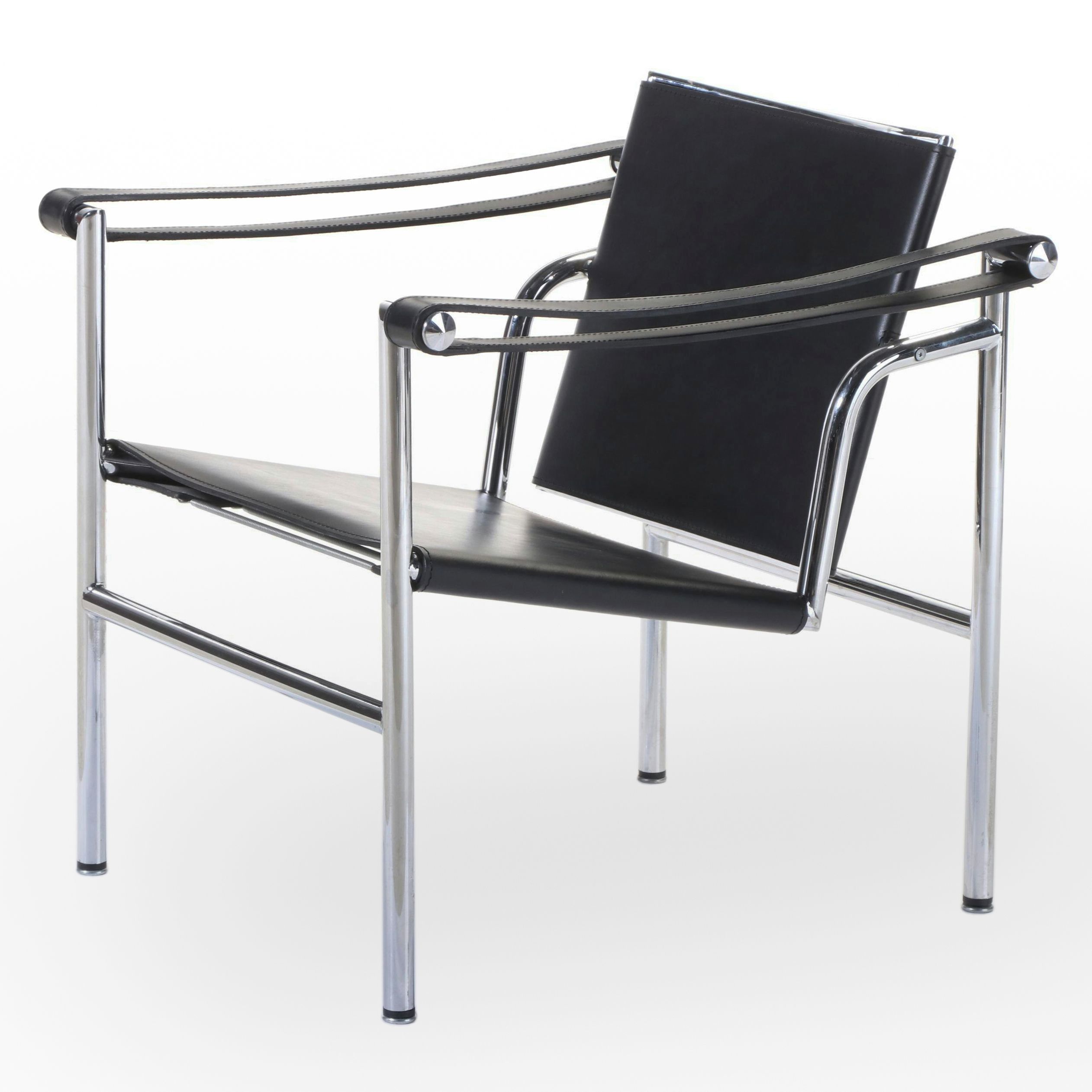 Chromed Steel and Leather Sling Lounge Chair, Manner of Le Corbusier's "LC1"