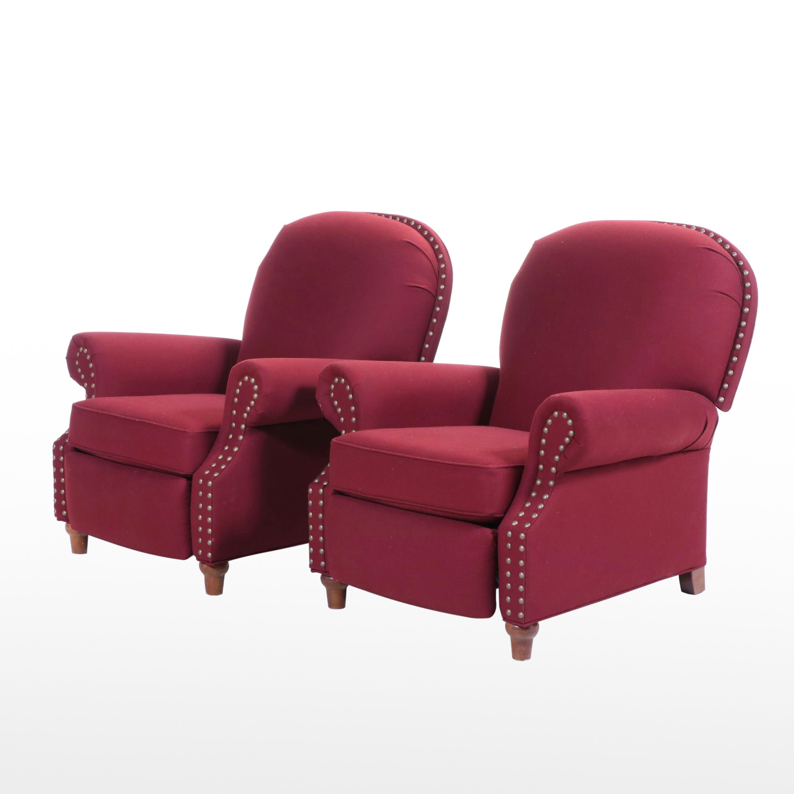 Pair of Sam Moore Furniture Custom-Upholstered Recliners with Nailheads