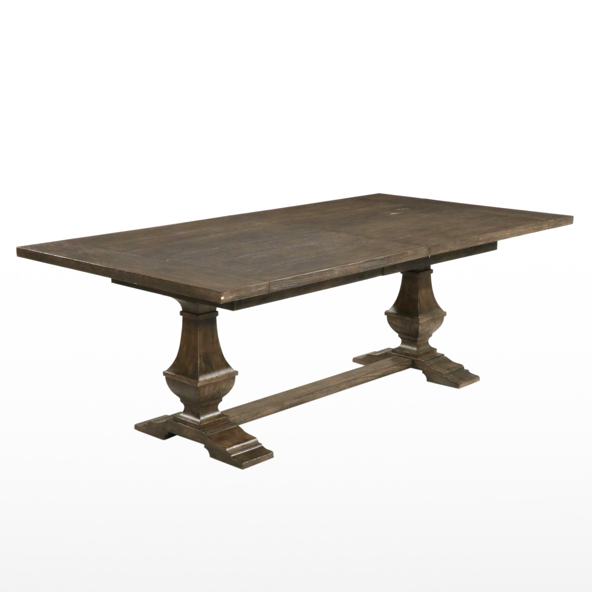 Hekman Oak-Veneered Extension Trestle Dining Table in Wexford Finish