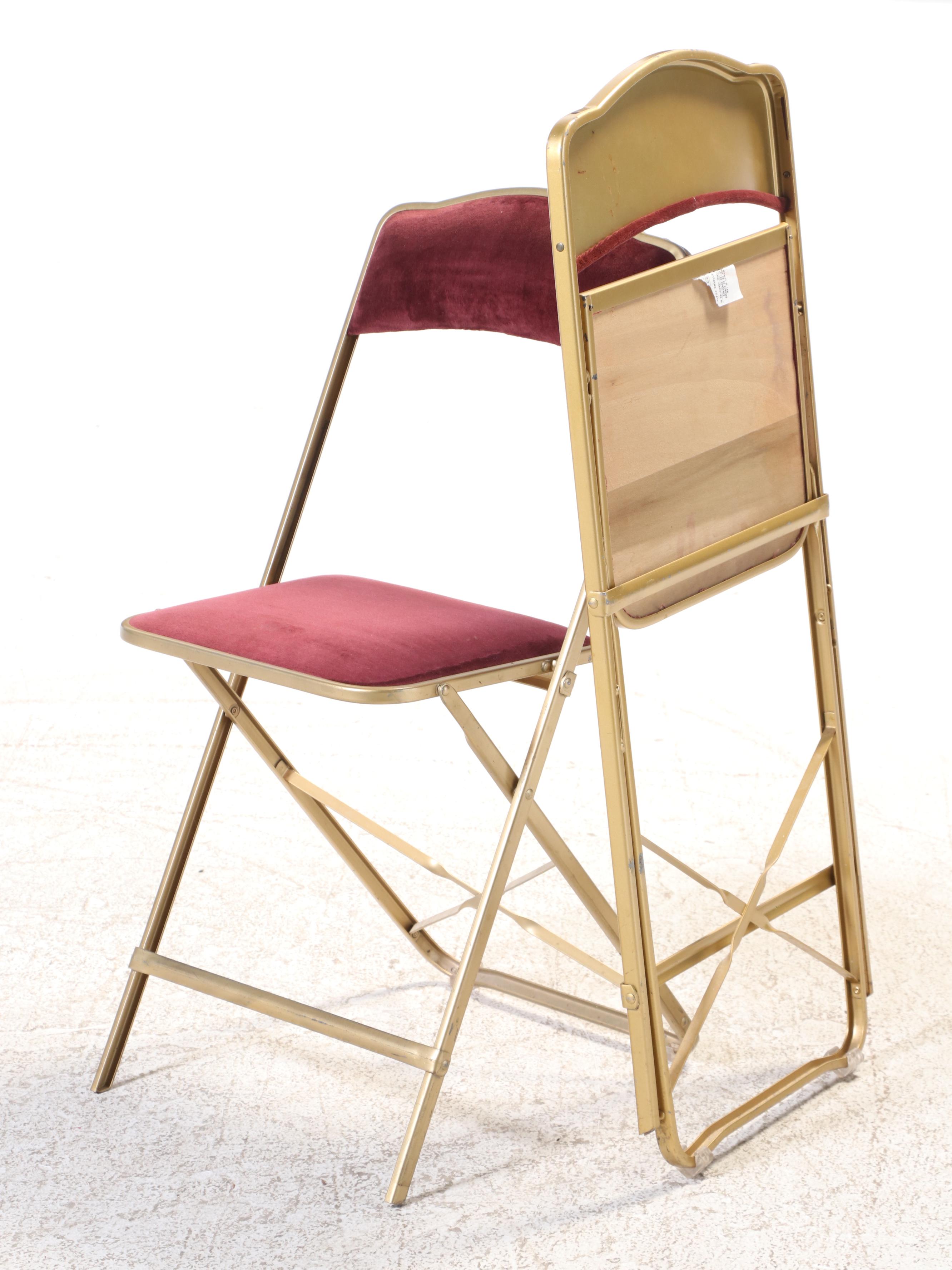 Eight A. Fritz & Co. Gilt Metal and Velvet Folding Side Chairs, Mid-20th Century
