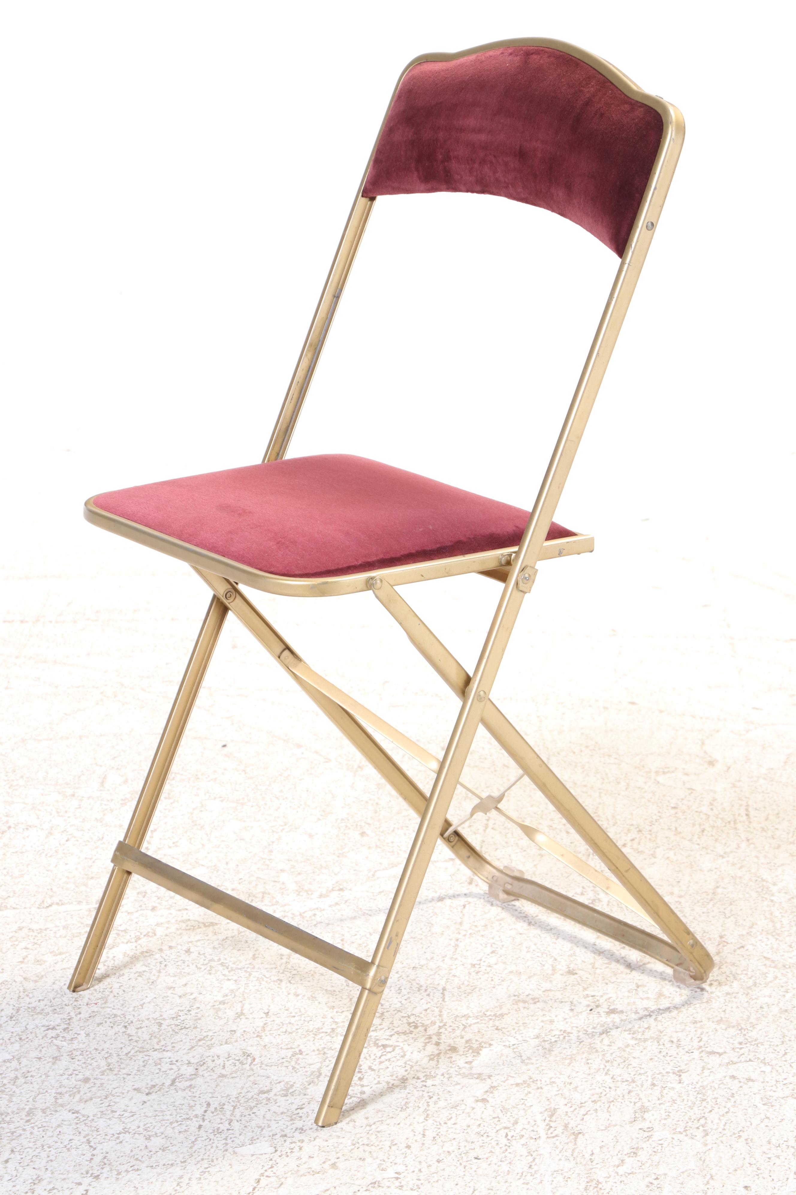 Eight A. Fritz & Co. Gilt Metal and Velvet Folding Side Chairs, Mid-20th Century