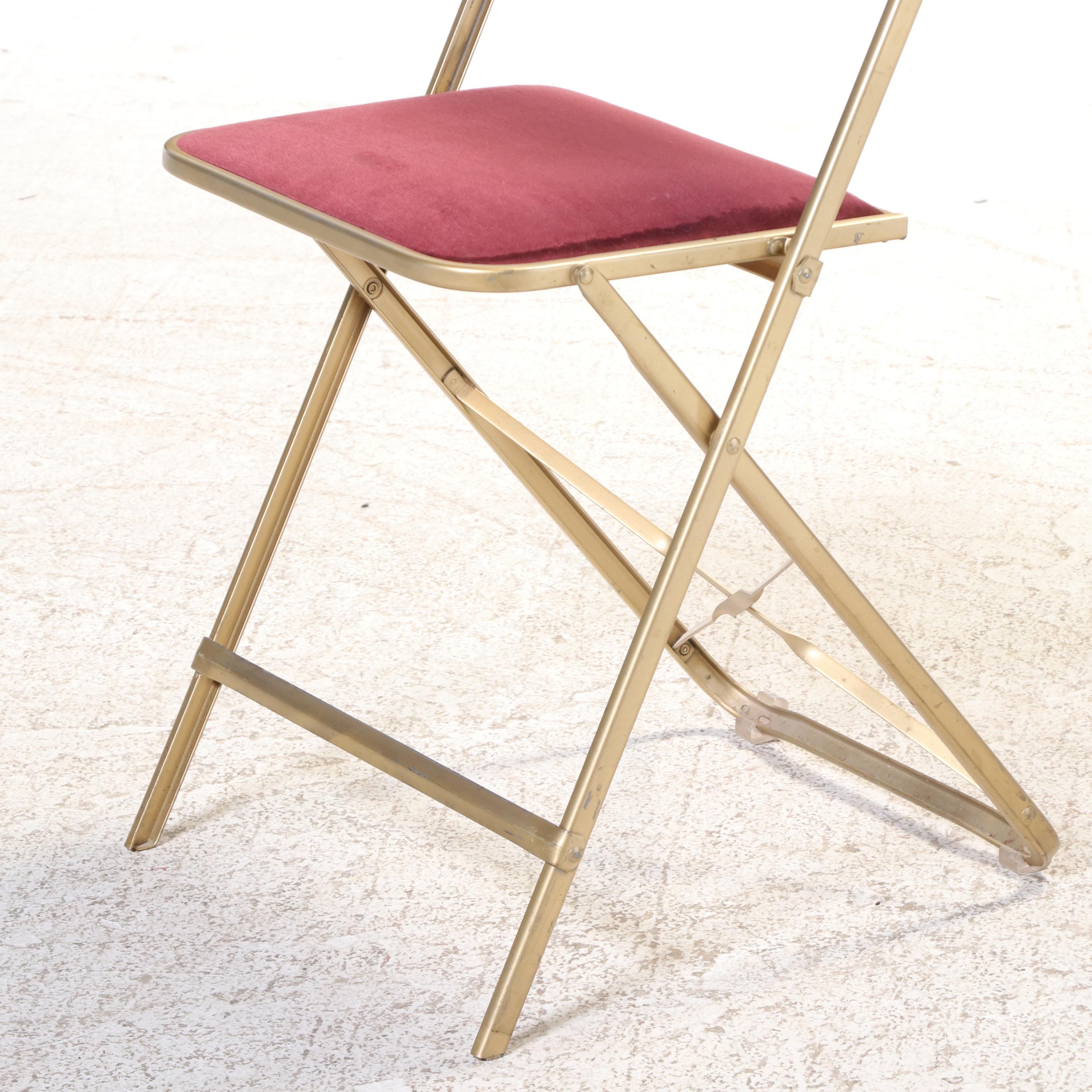 Eight A. Fritz & Co. Gilt Metal and Velvet Folding Side Chairs, Mid-20th Century