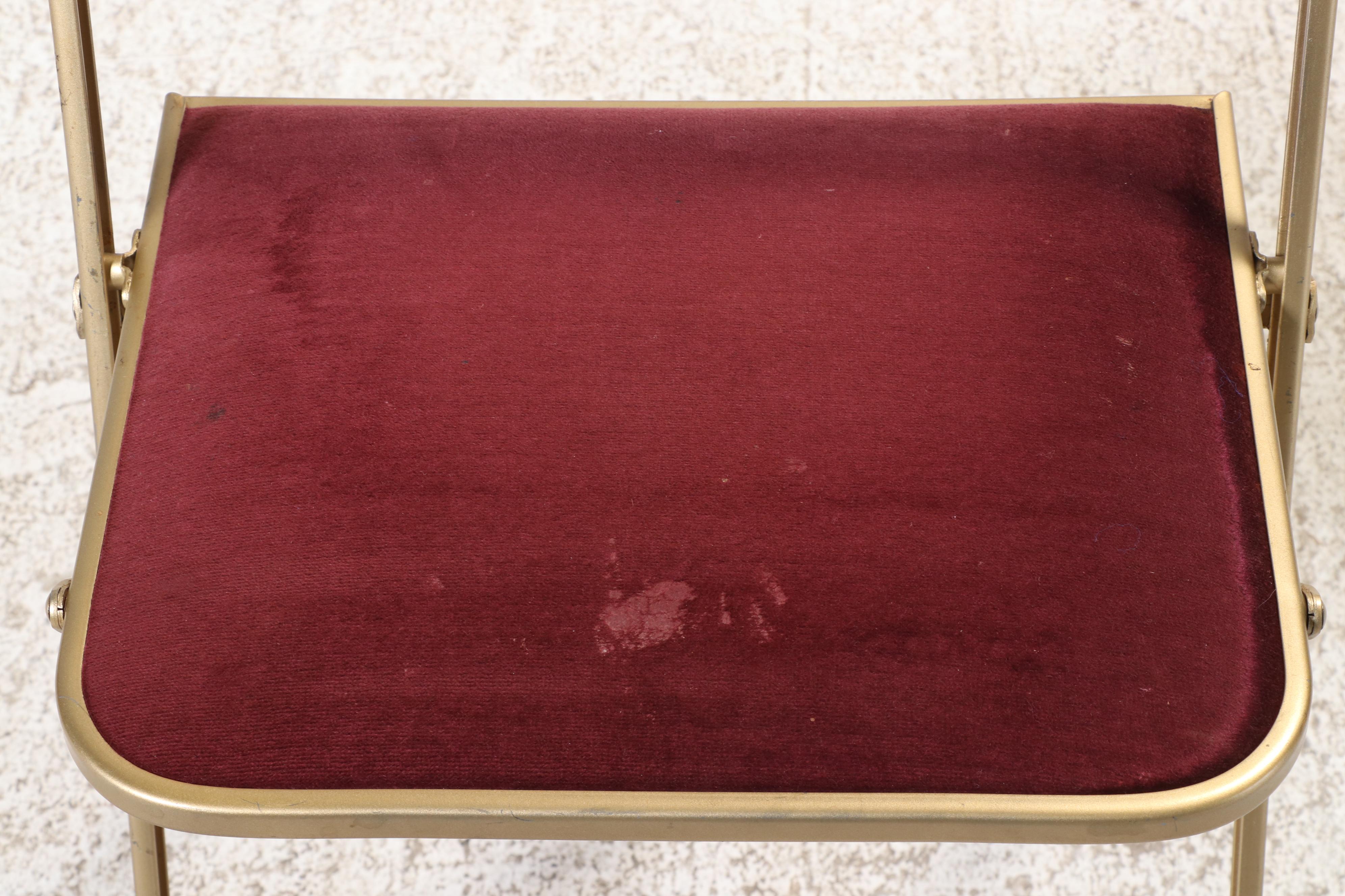 Eight A. Fritz & Co. Gilt Metal and Velvet Folding Side Chairs, Mid-20th Century