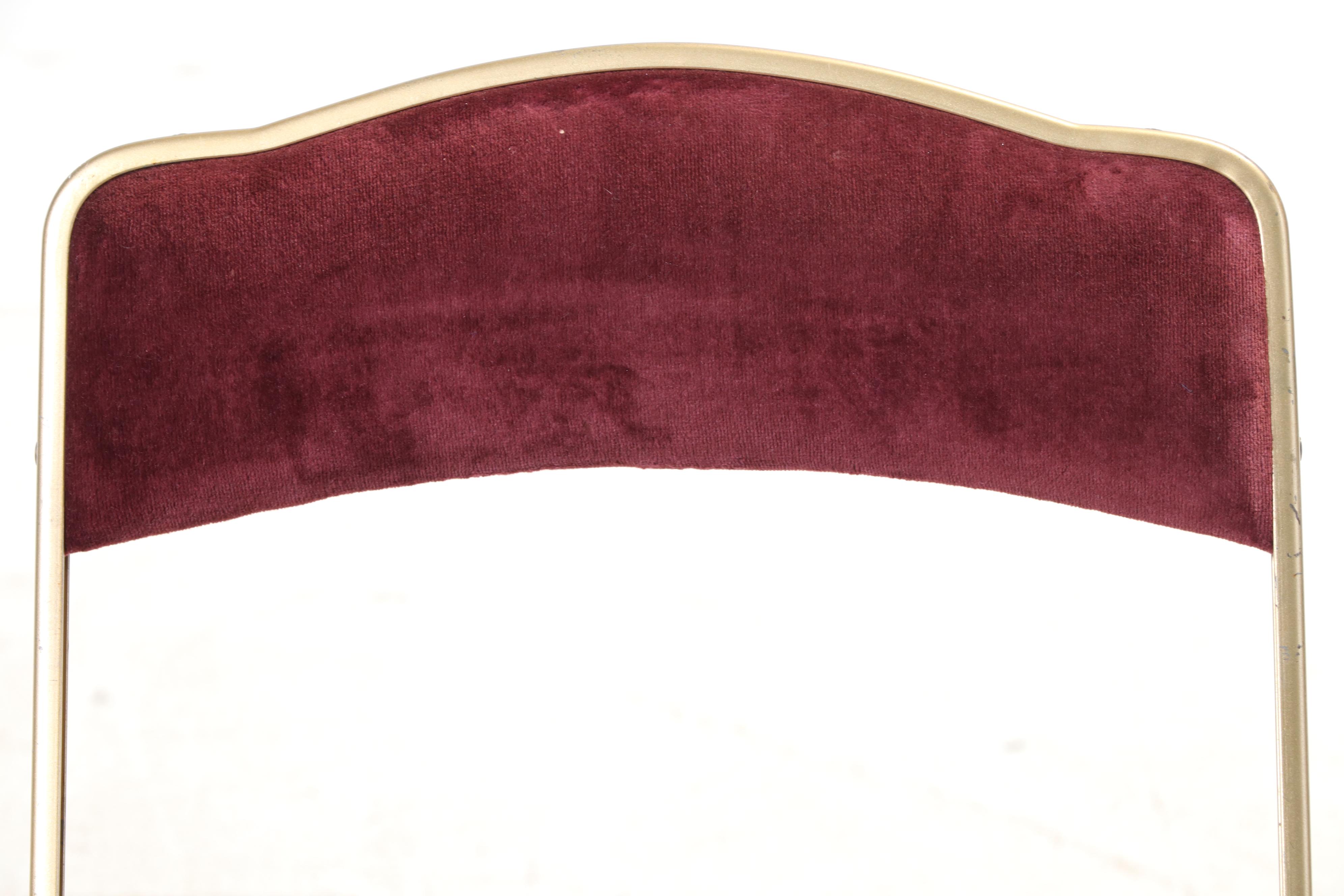 Eight A. Fritz & Co. Gilt Metal and Velvet Folding Side Chairs, Mid-20th Century