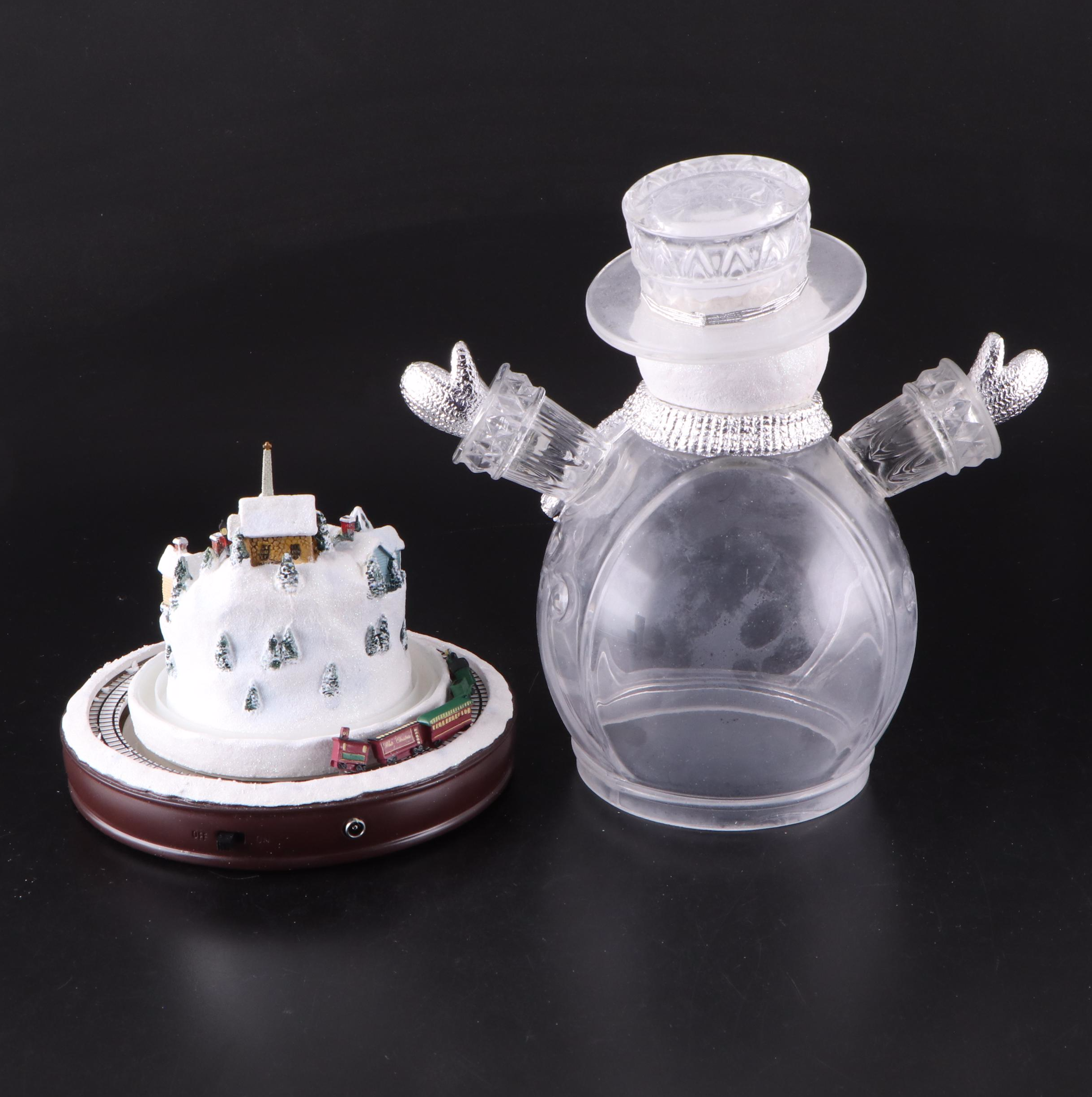 Thomas Kinkade Illuminated Snowman with Other Snowman Decor