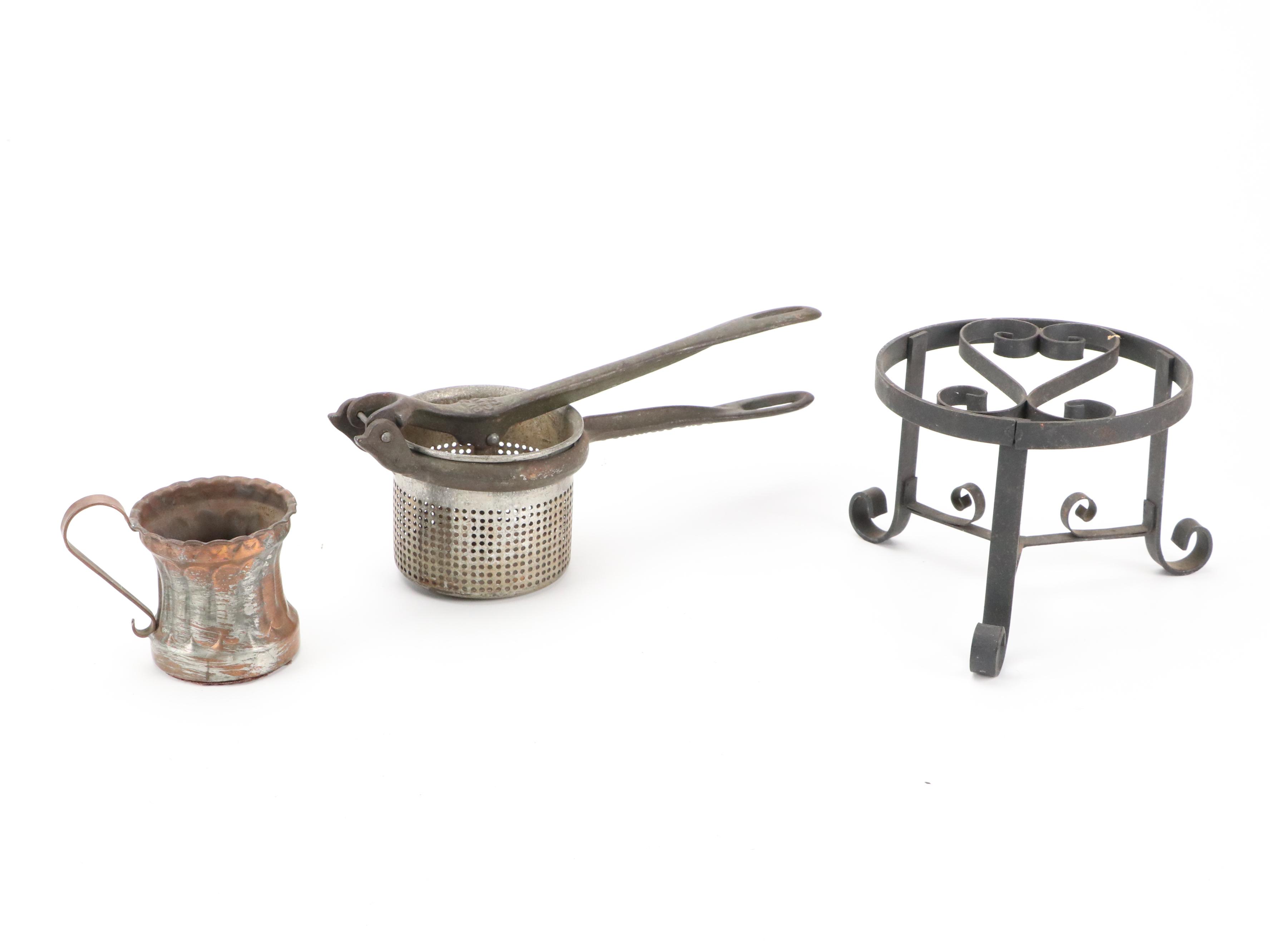 Cincinnati Metal Potato Ricer Press, Silver Plate Castor Set, Kettle and More