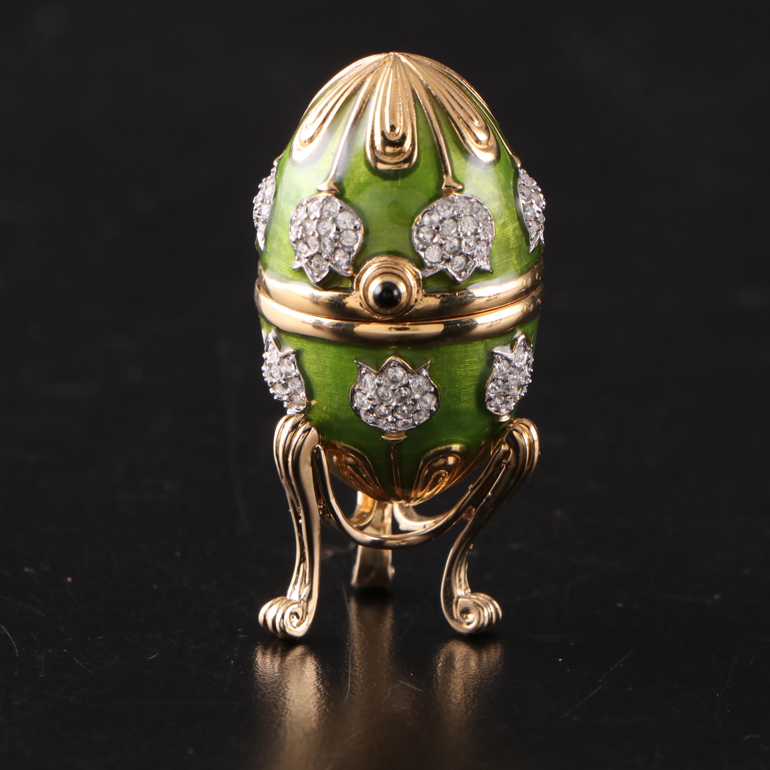 English 18K Gold Guilloché Egg Ring Box with Bejewelled Enamel Egg Boxes