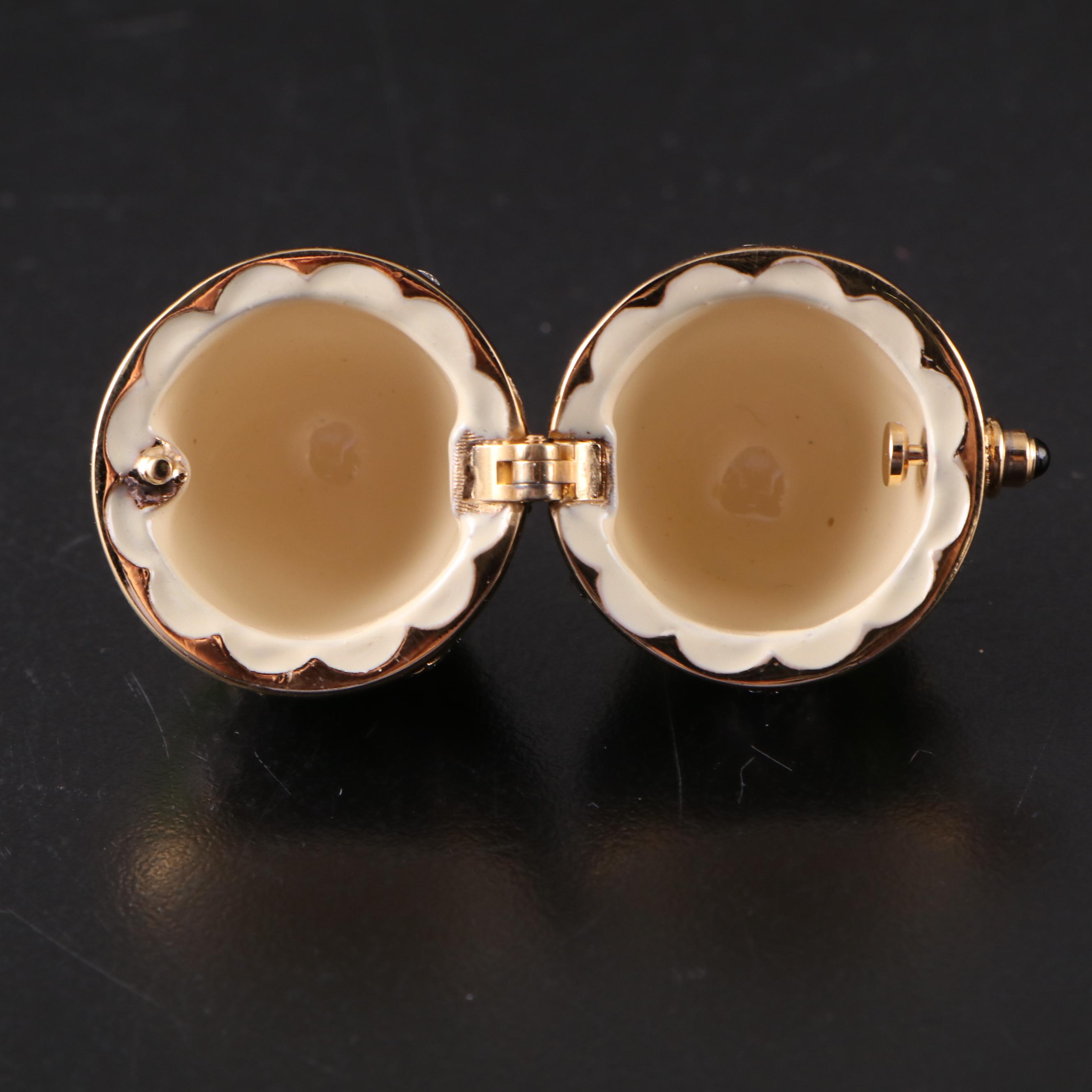 English 18K Gold Guilloché Egg Ring Box with Bejewelled Enamel Egg Boxes
