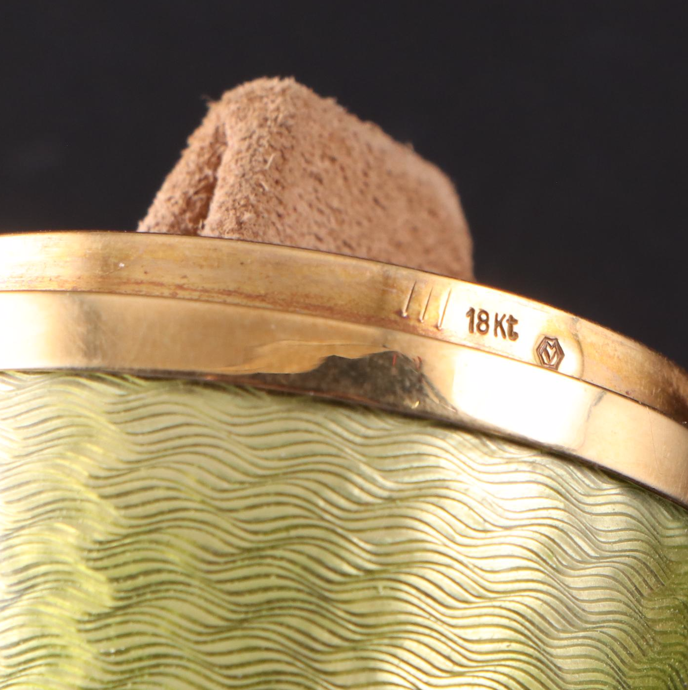 English 18K Gold Guilloché Egg Ring Box with Bejewelled Enamel Egg Boxes