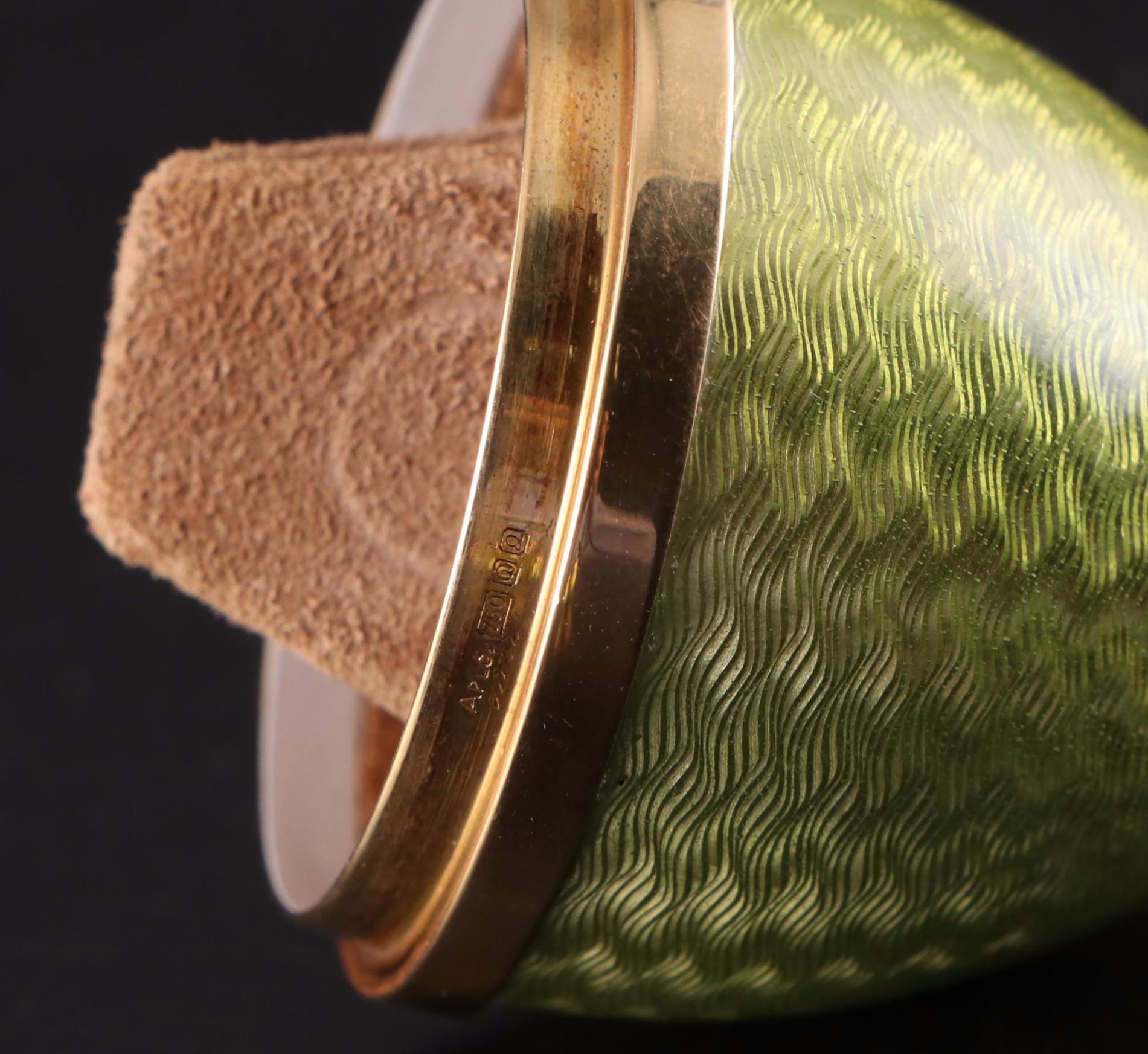 English 18K Gold Guilloché Egg Ring Box with Bejewelled Enamel Egg Boxes