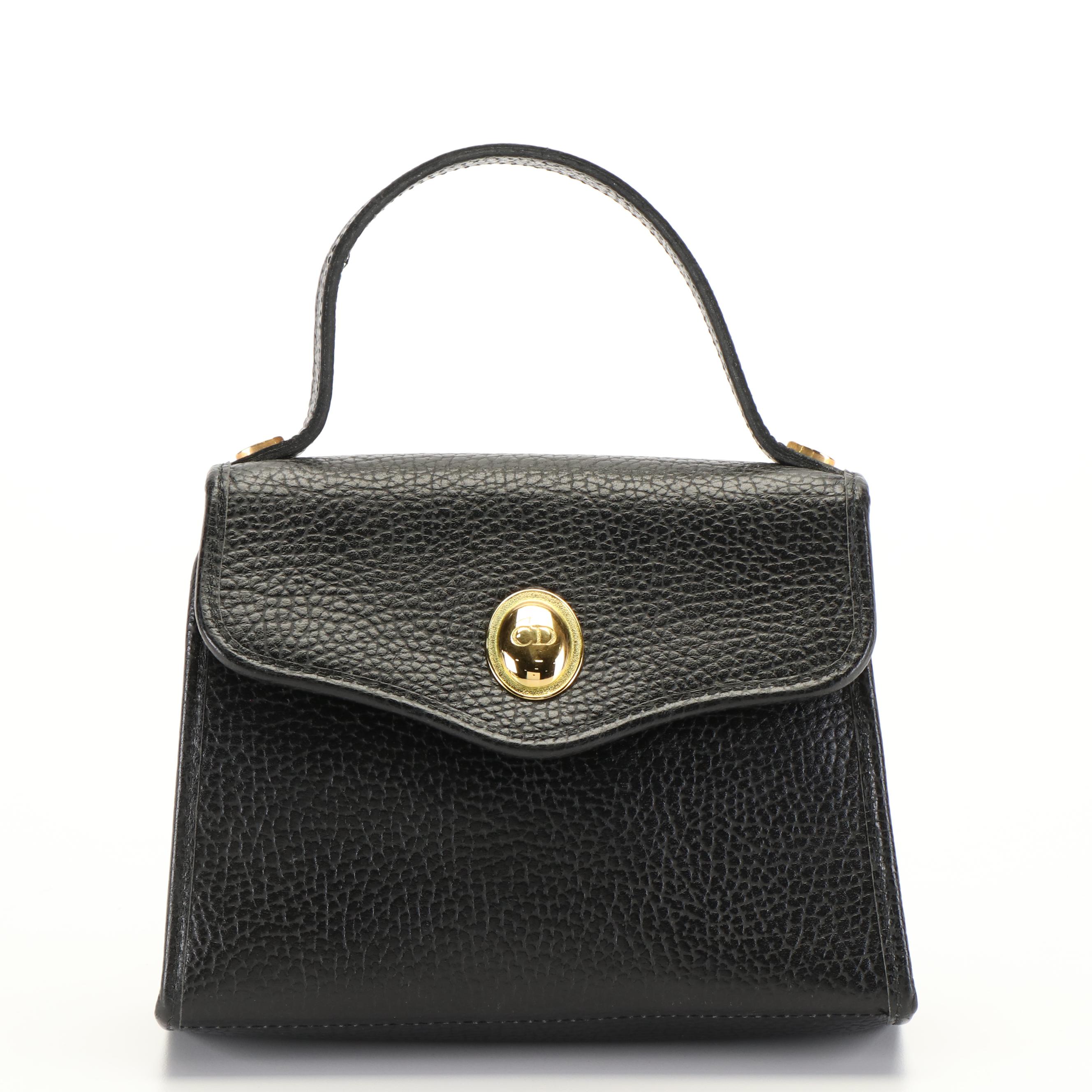 Christian Dior Mini Kelly Handbag in Black Pebbled Leather