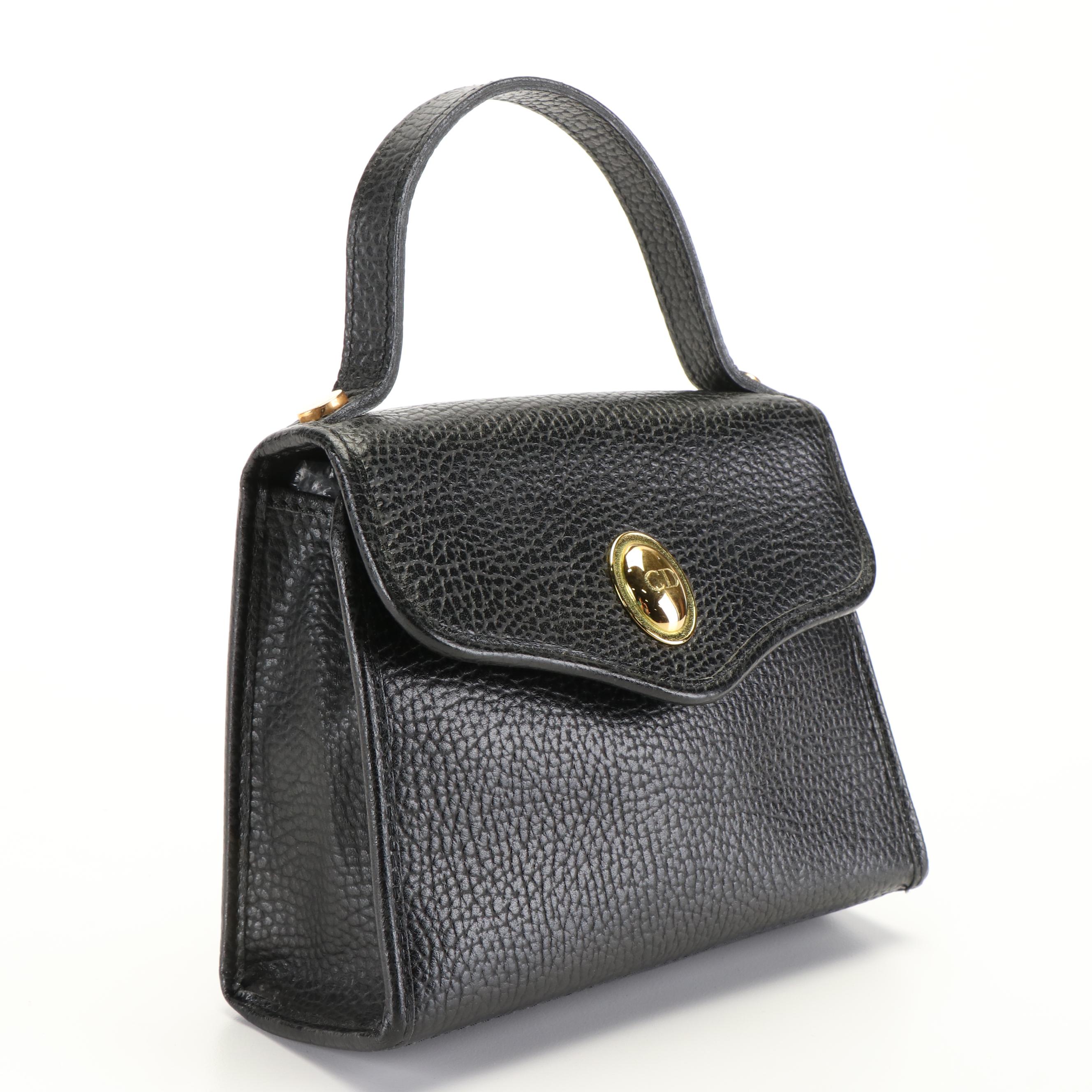 Christian Dior Mini Kelly Handbag in Black Pebbled Leather