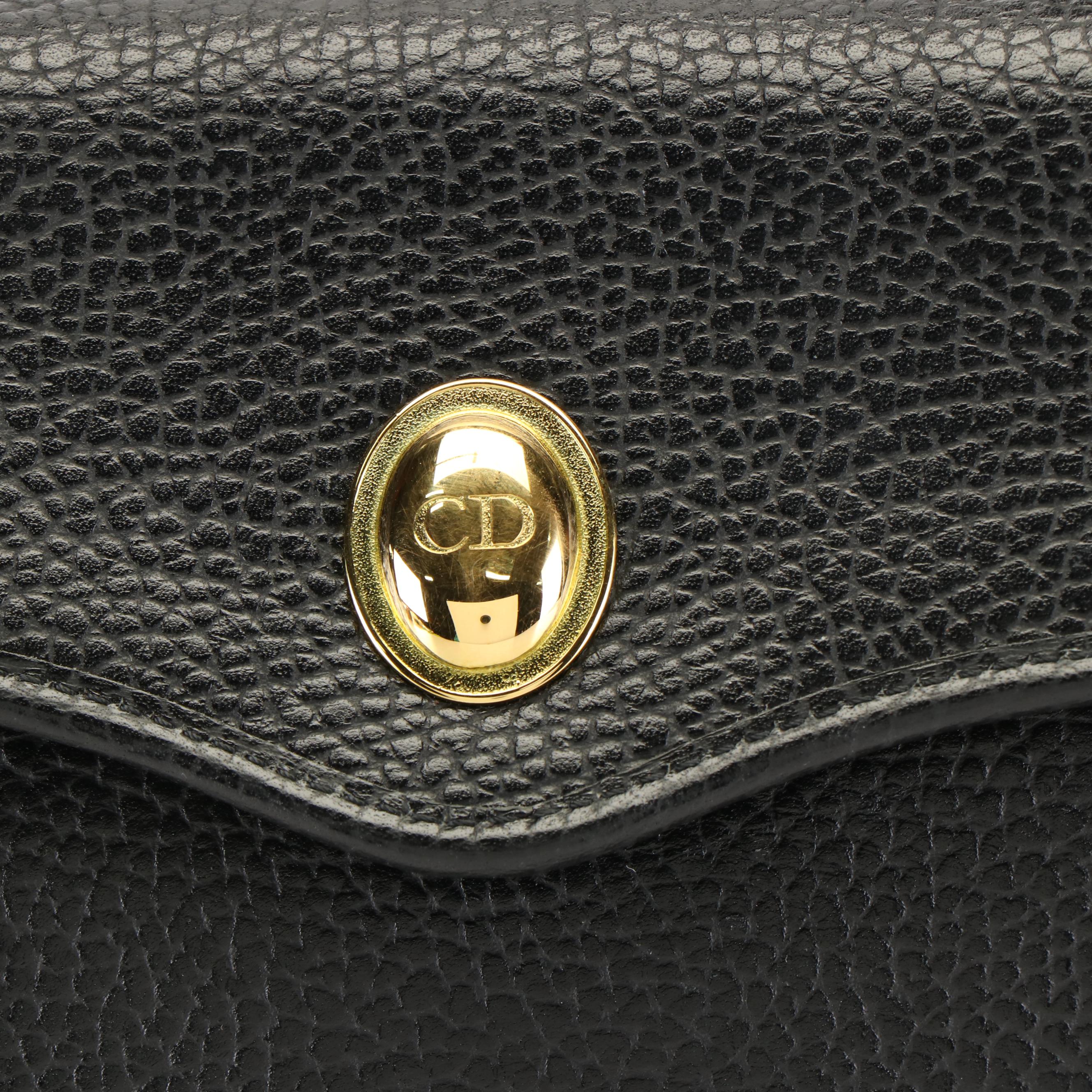 Christian Dior Mini Kelly Handbag in Black Pebbled Leather