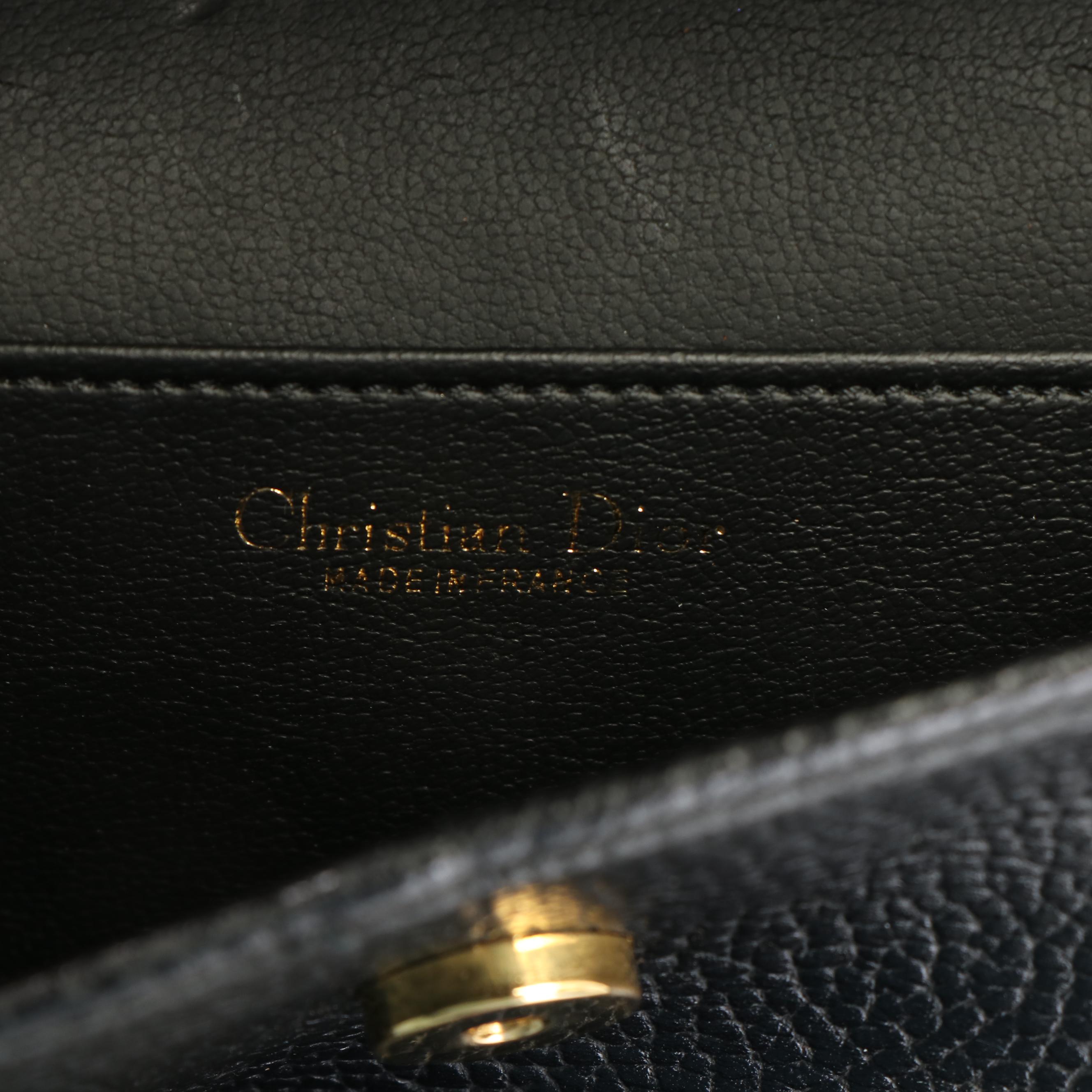 Christian Dior Mini Kelly Handbag in Black Pebbled Leather