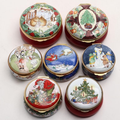 Crummles and Staffordshire Enamel Boxes Featuring Holiday Themes