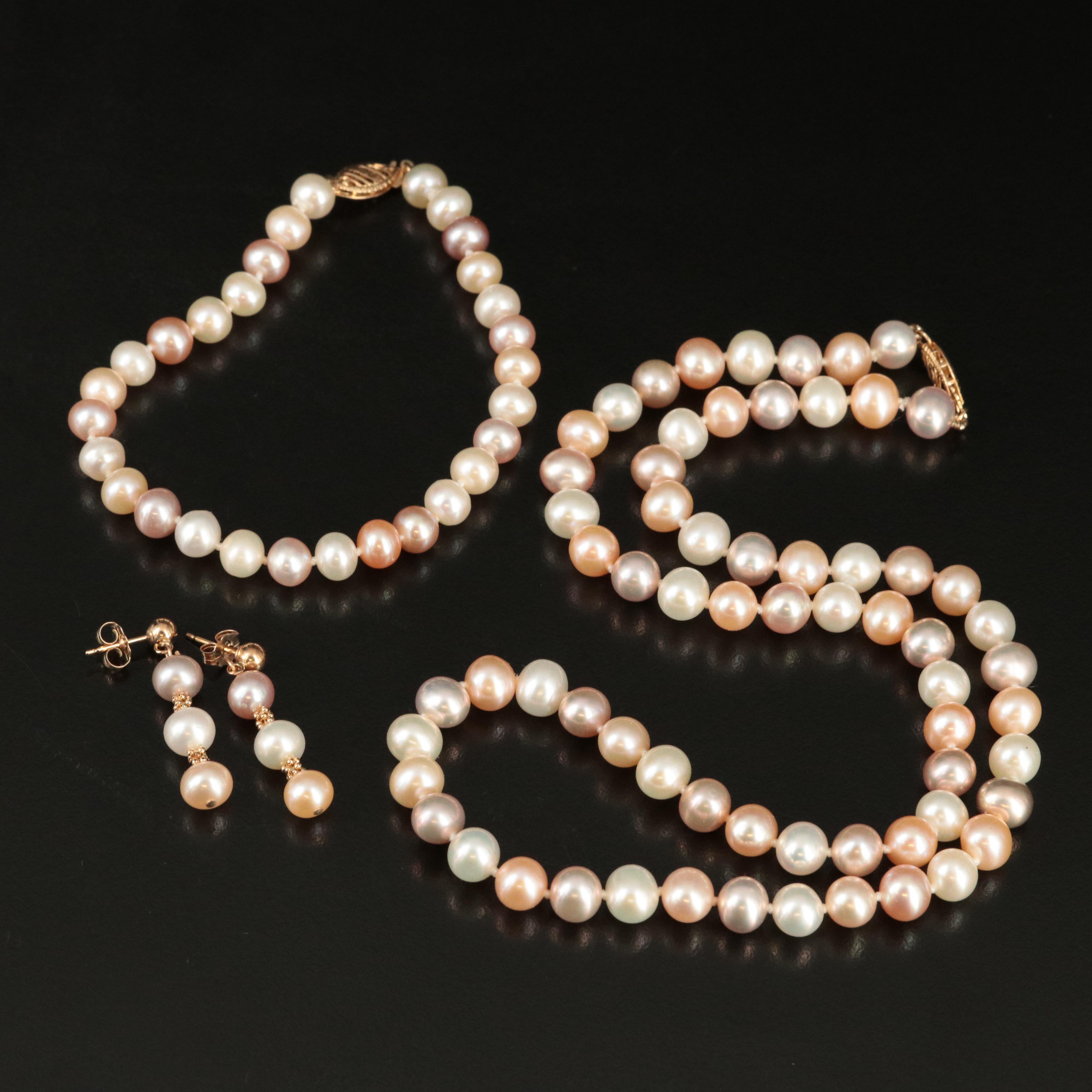 Pearl Jewelry Set with 14K Closures and Accents
