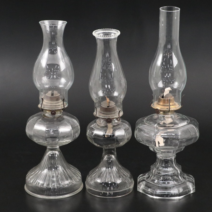 Plume & Atwood and Other Panel Pressed Glass Oil Lamps