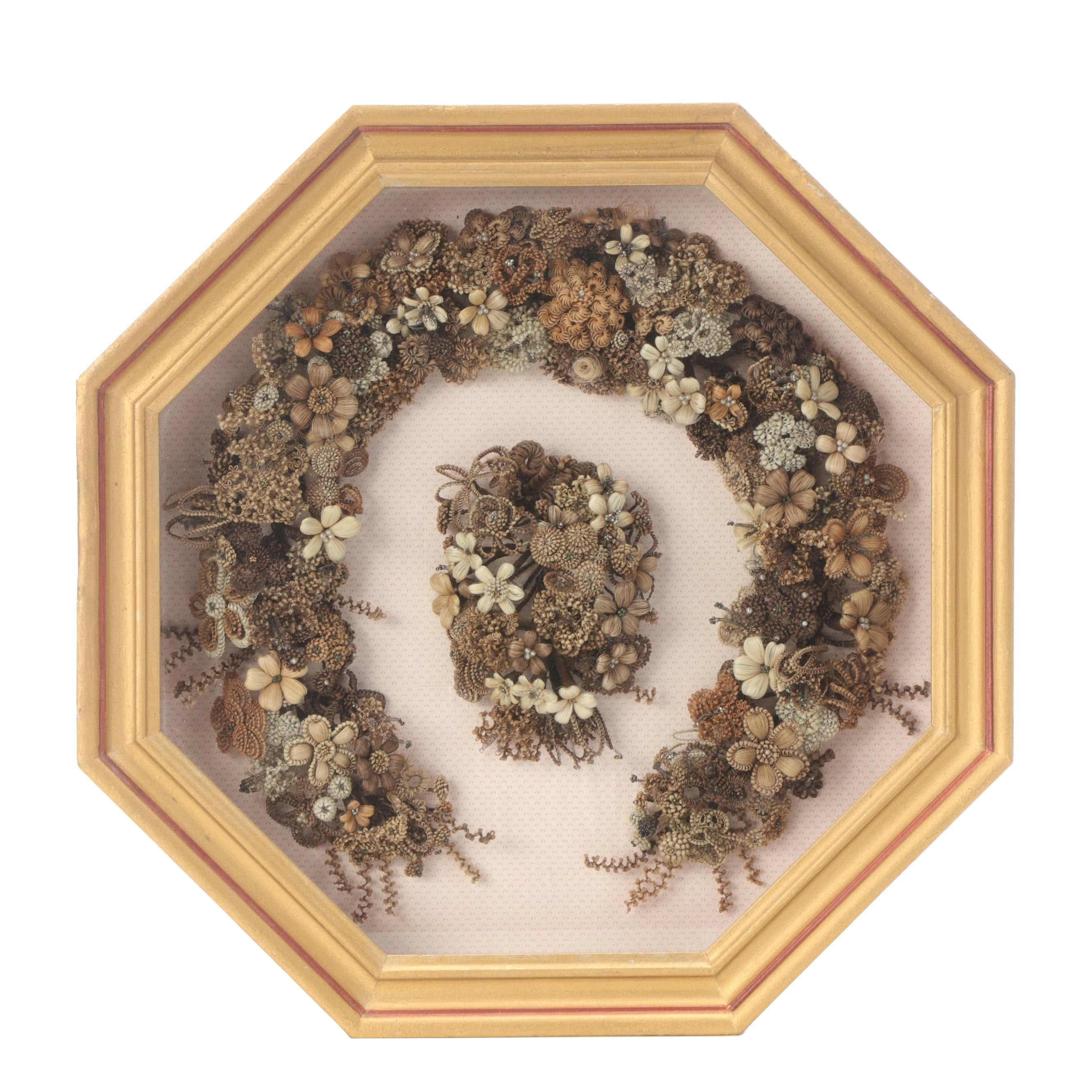 Victorian Mourning Hair Wreath, Mid to Late 19th Century