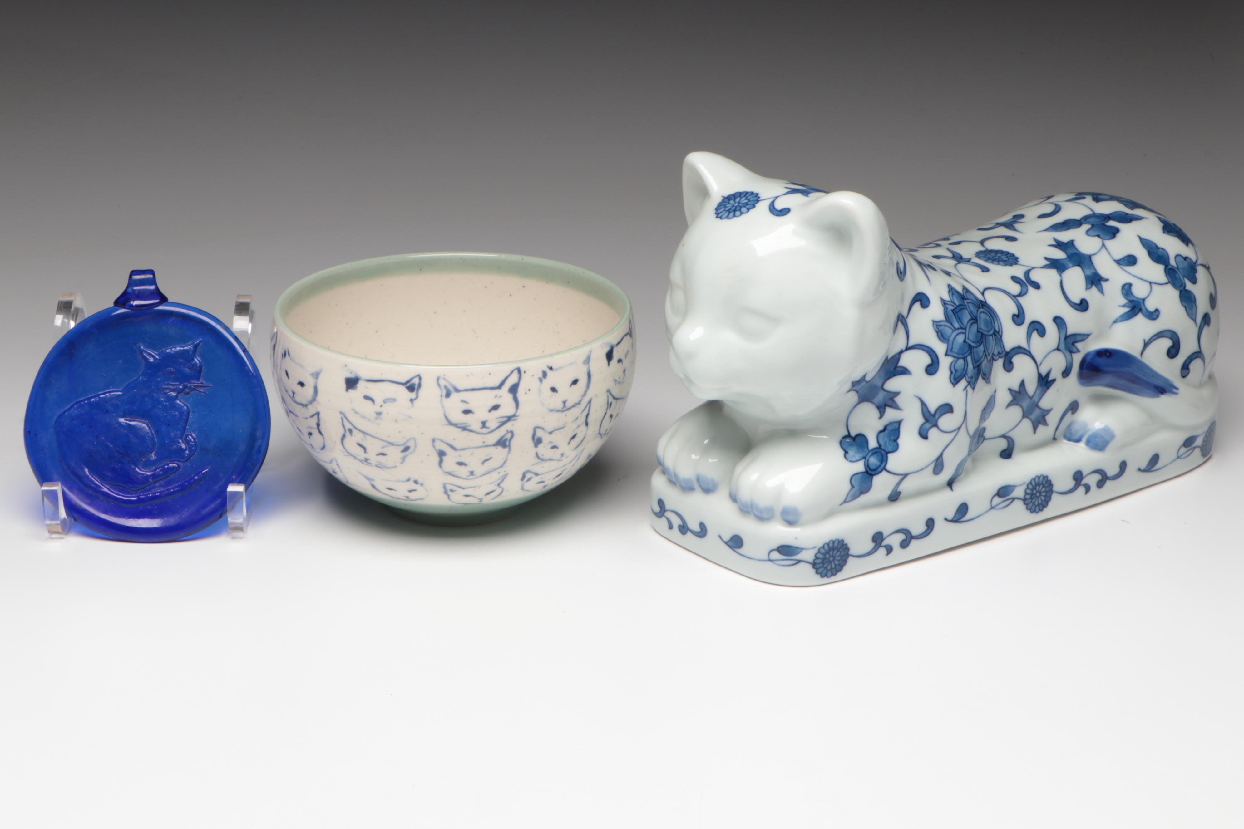 Laurel Burch Fabulous Felines Platters, Indiana Glass Sleeping Cat Votives, More