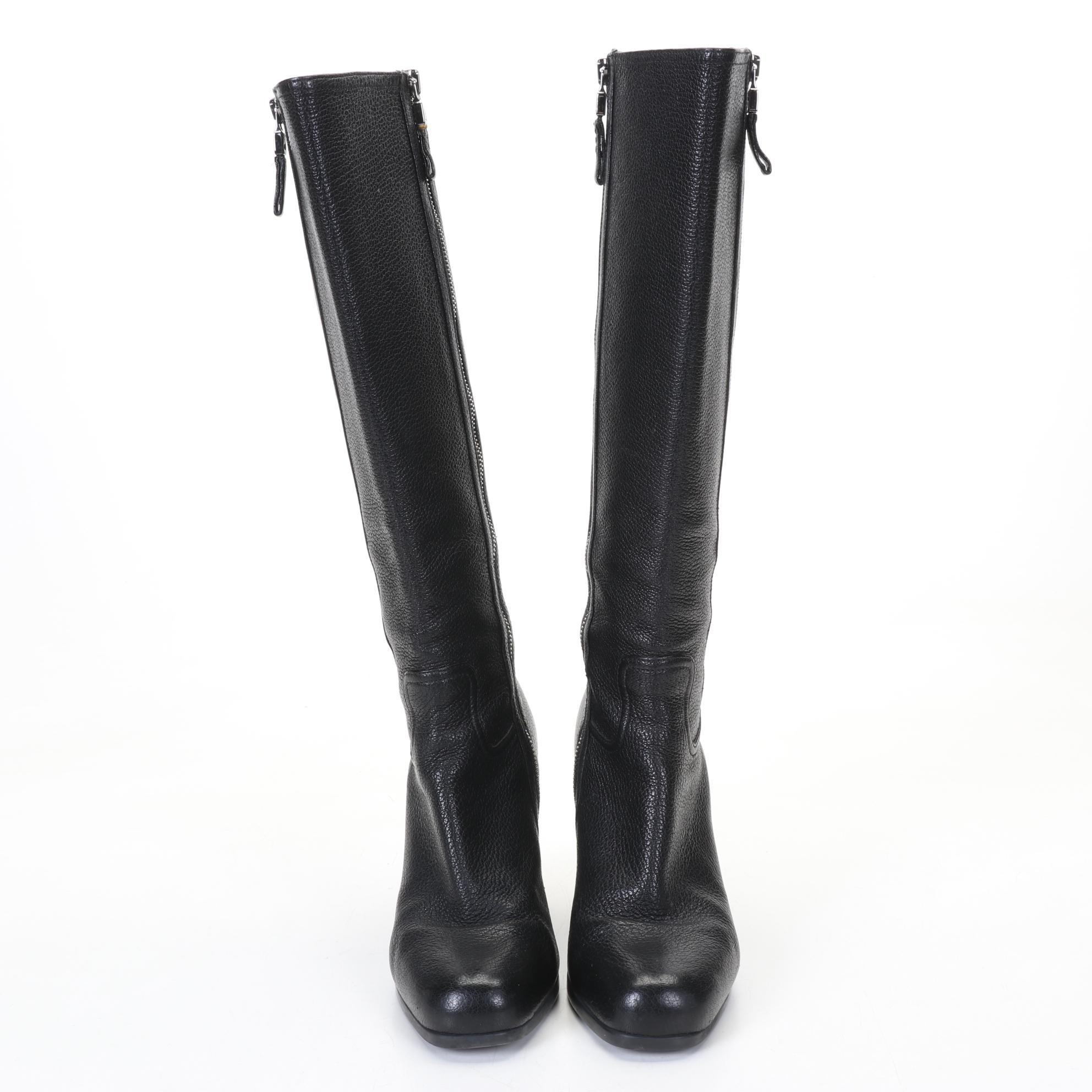 Prada Black 4" Heeled Boot Featuring Zippers On Both Sides Of Boot