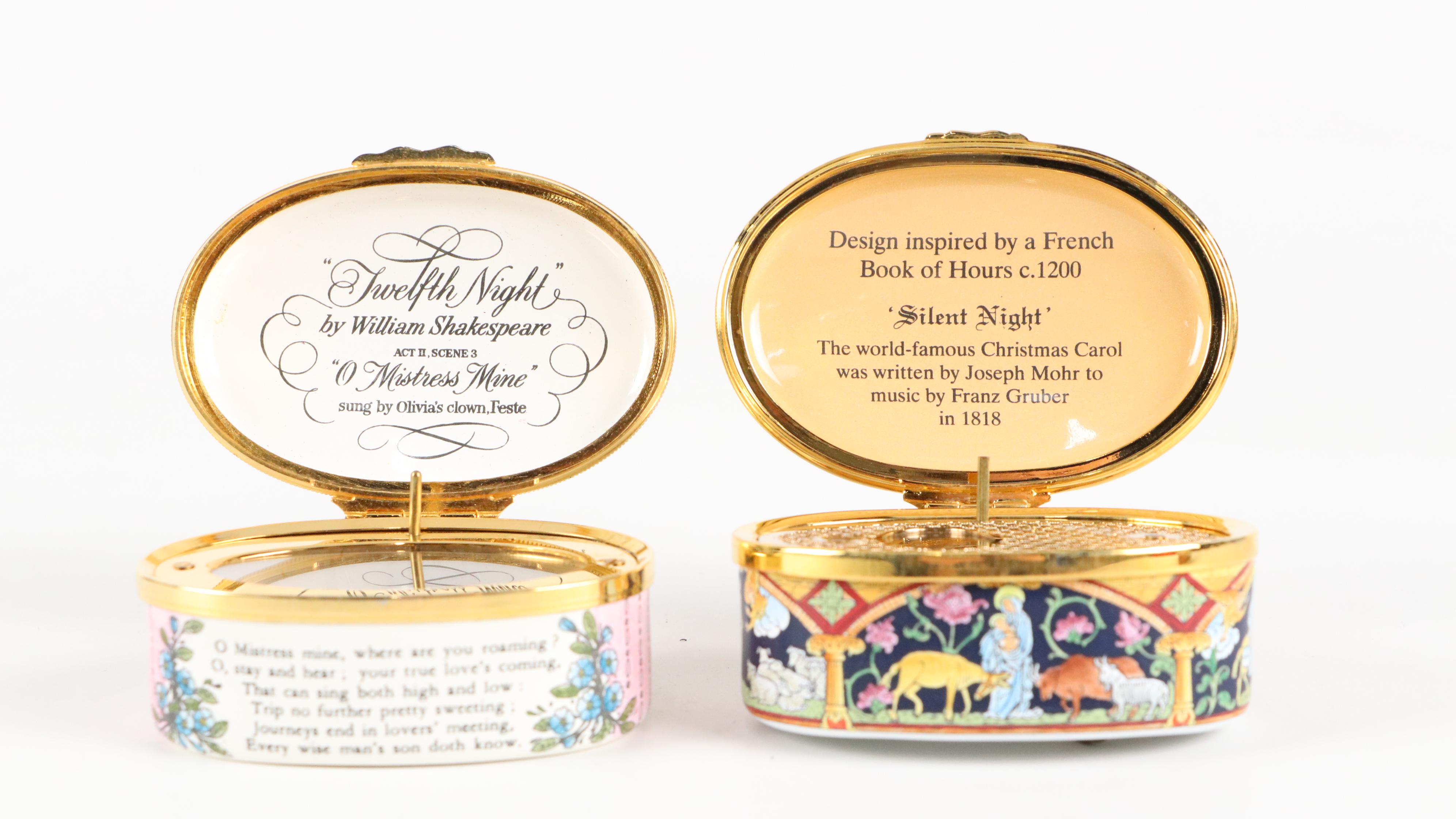 Four Halcyon Days Enamel Music Boxes Including Limited Editions