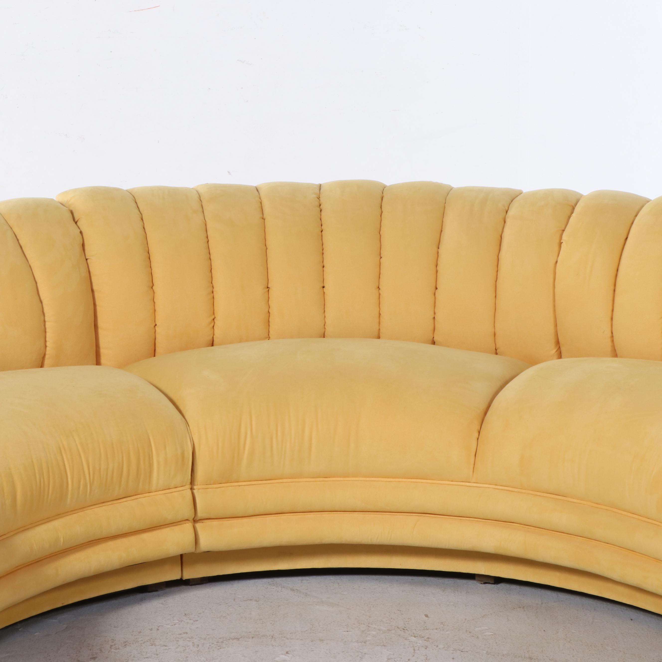 Modernist Channeled Yellow Suede Sectional Sofa