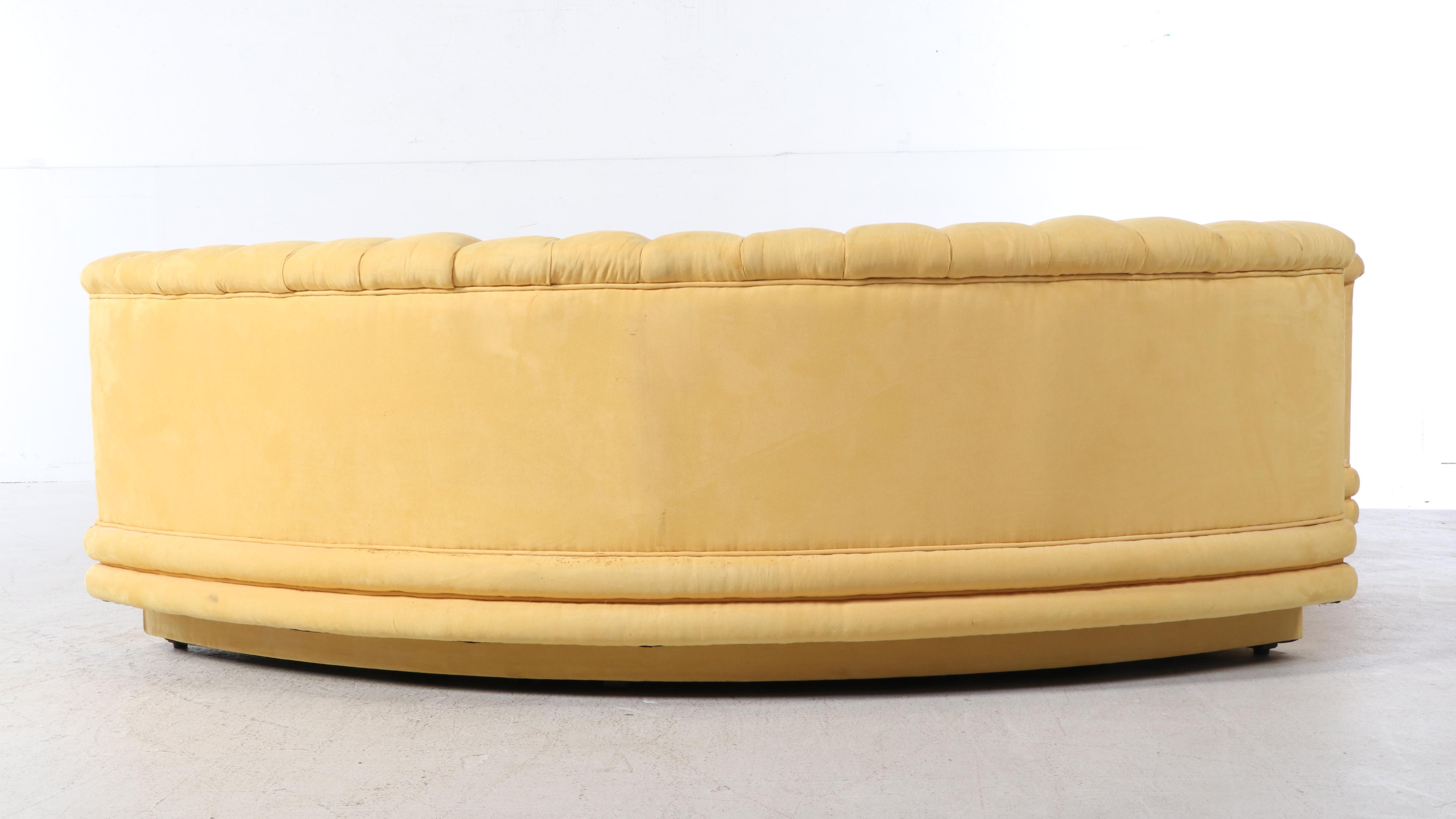 Modernist Channeled Yellow Suede Sectional Sofa