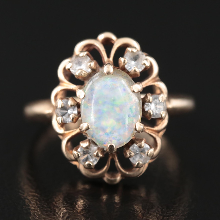 10K Opal Doublet and White Spinel Ring