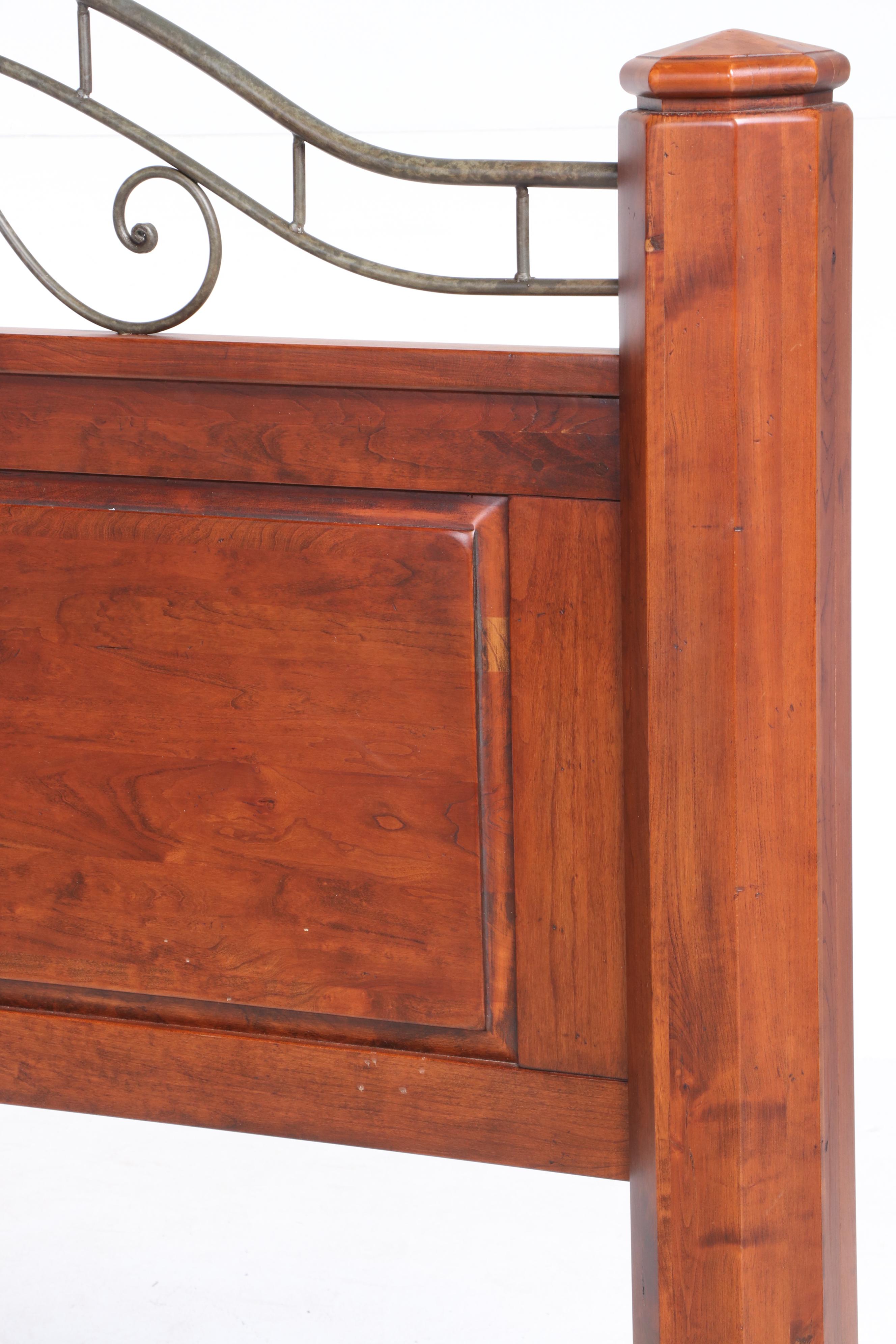 Cherrywood and Patinated Metal California King Size Bed Frame