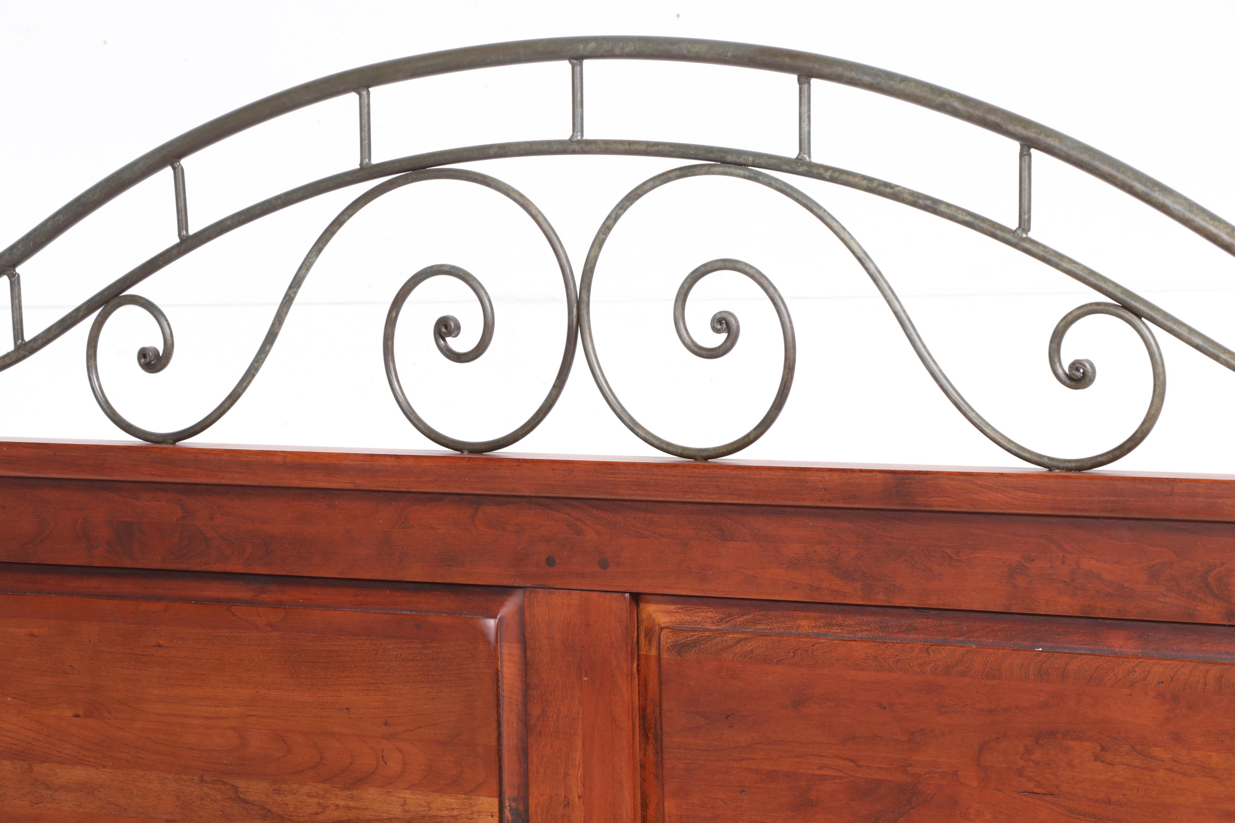 Cherrywood and Patinated Metal California King Size Bed Frame