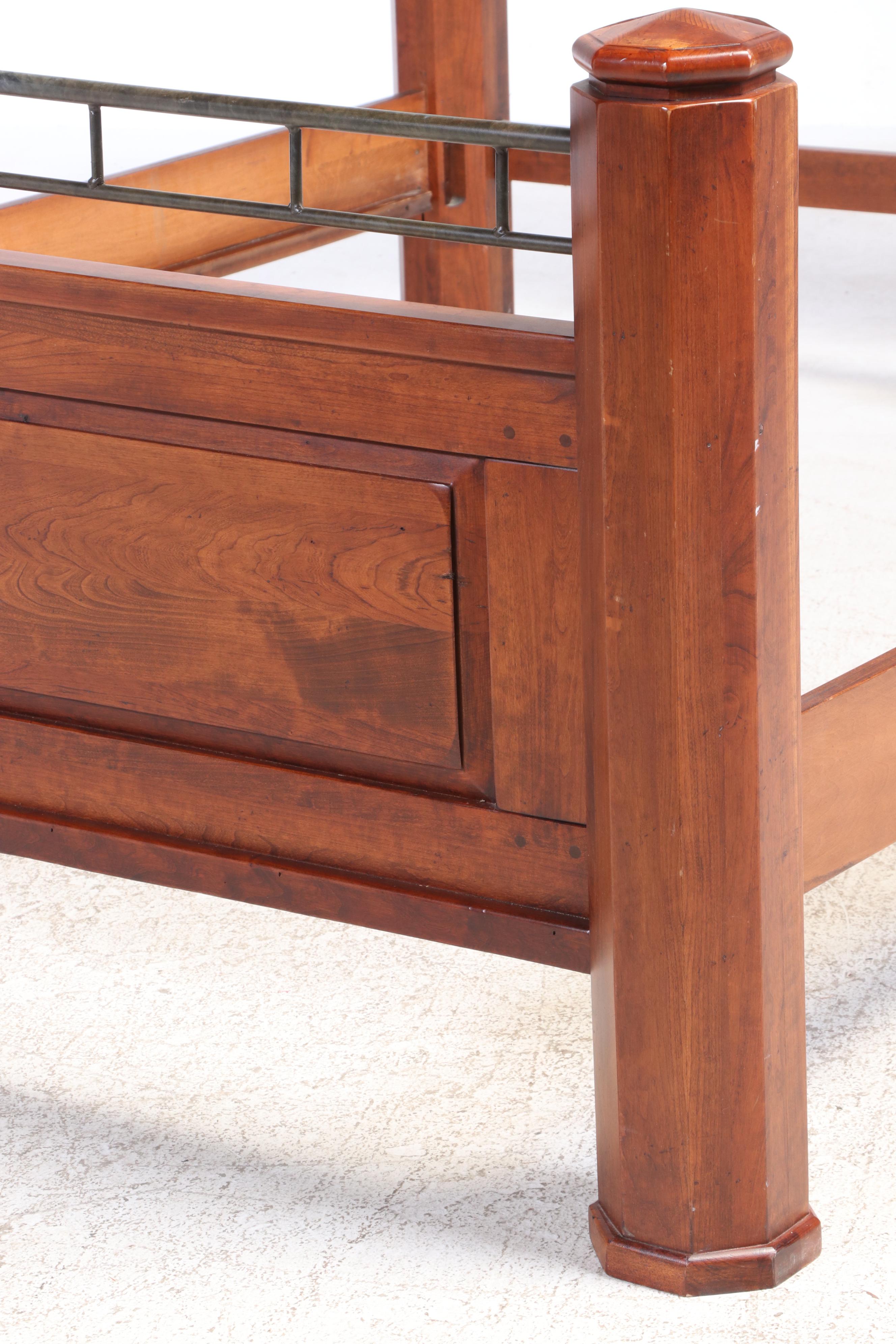 Cherrywood and Patinated Metal California King Size Bed Frame