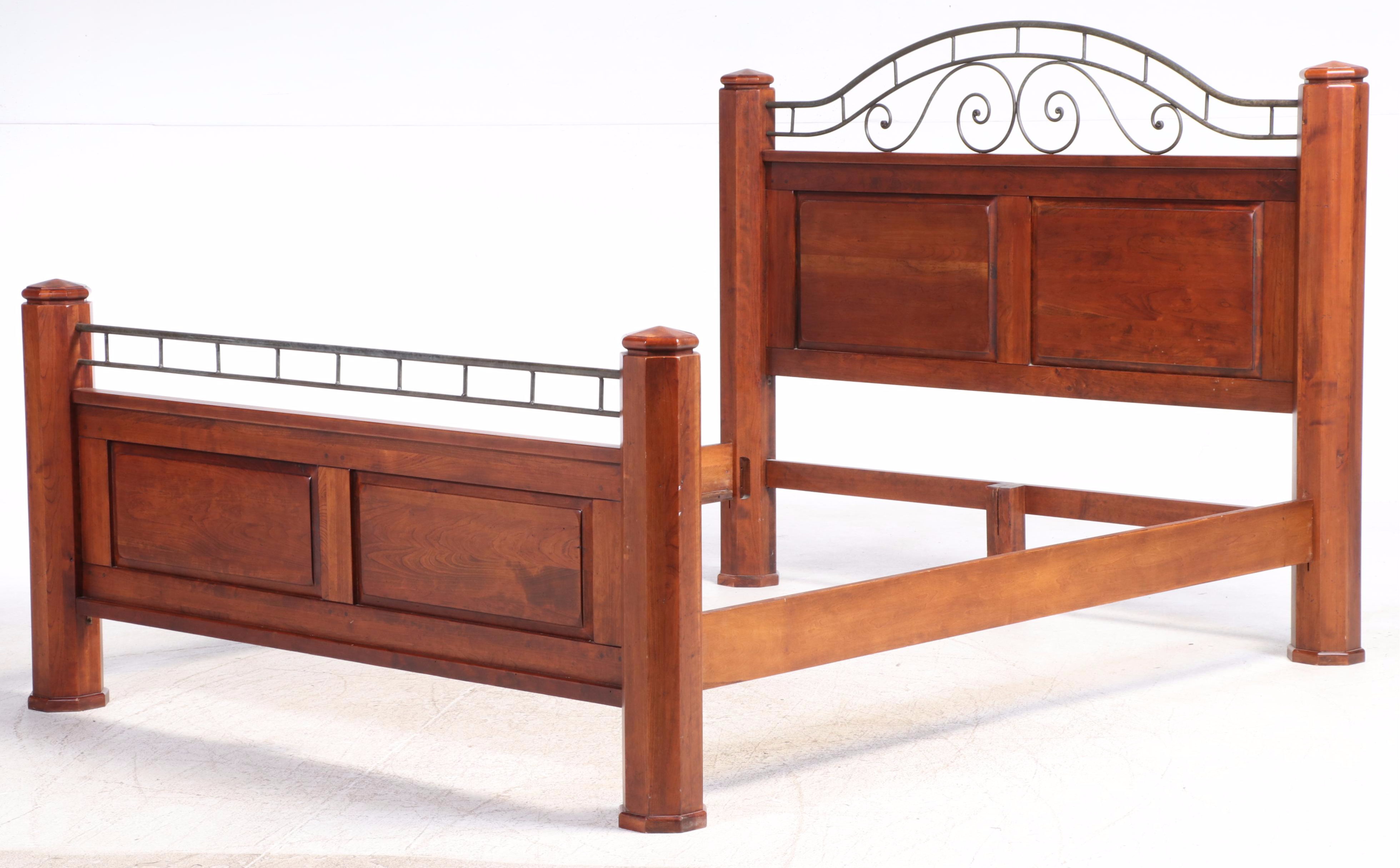 Cherrywood and Patinated Metal California King Size Bed Frame