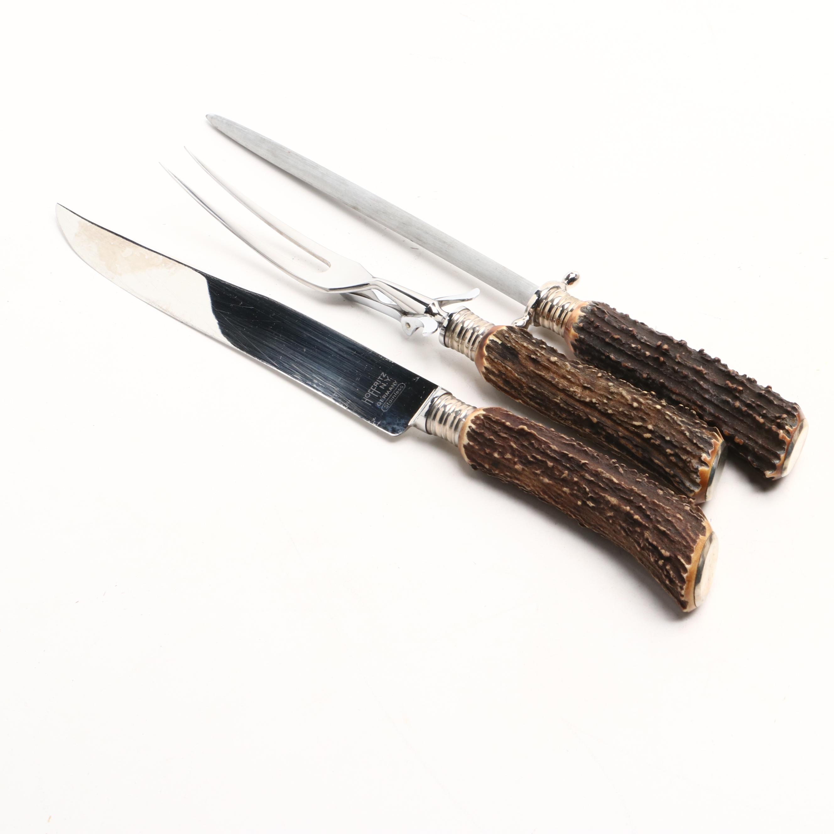 Hoffritz Cutlery Antler Handled Carving Set with Presentation Box, Mid