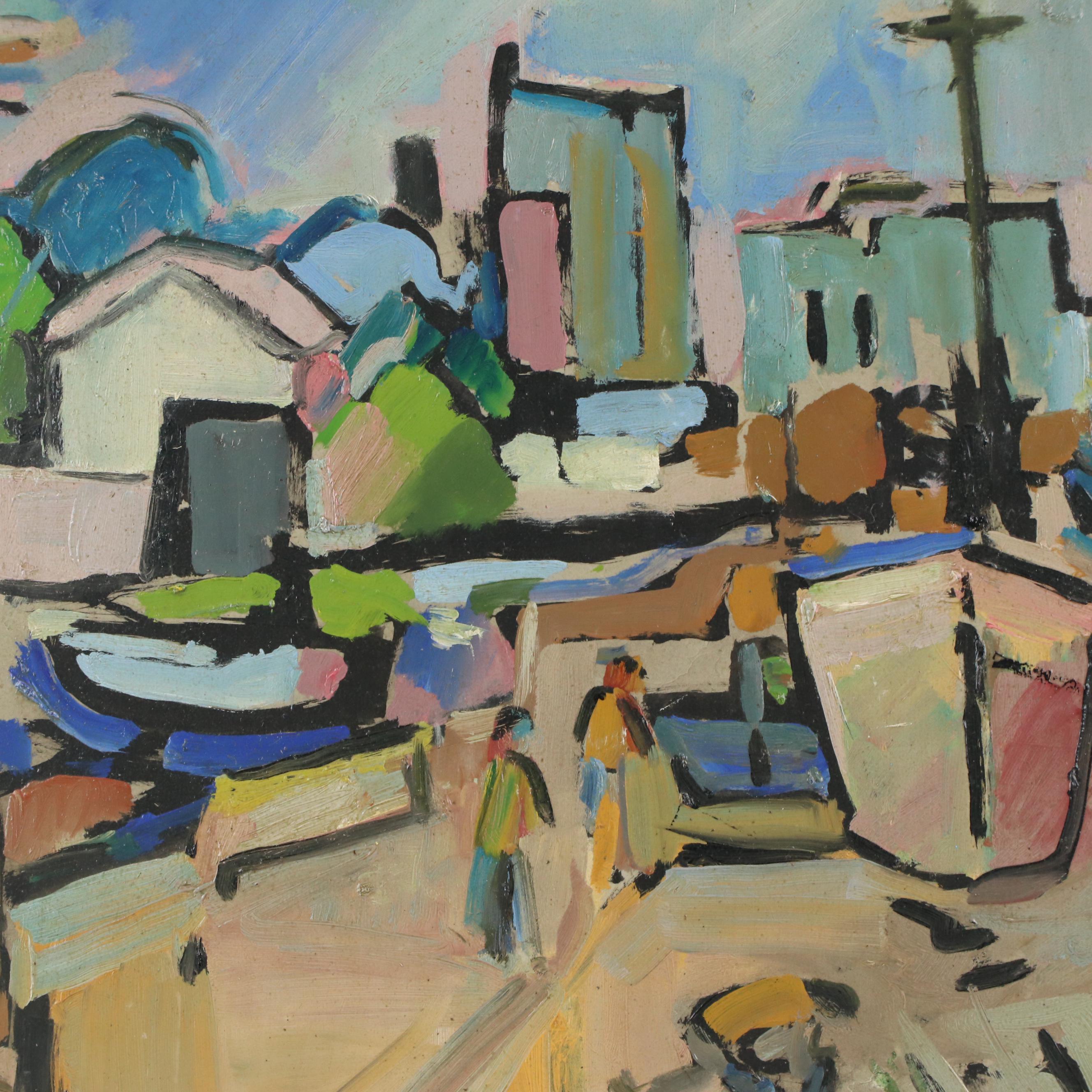 Konrad Juestel Modernist Landscape Oil Painting, 1971