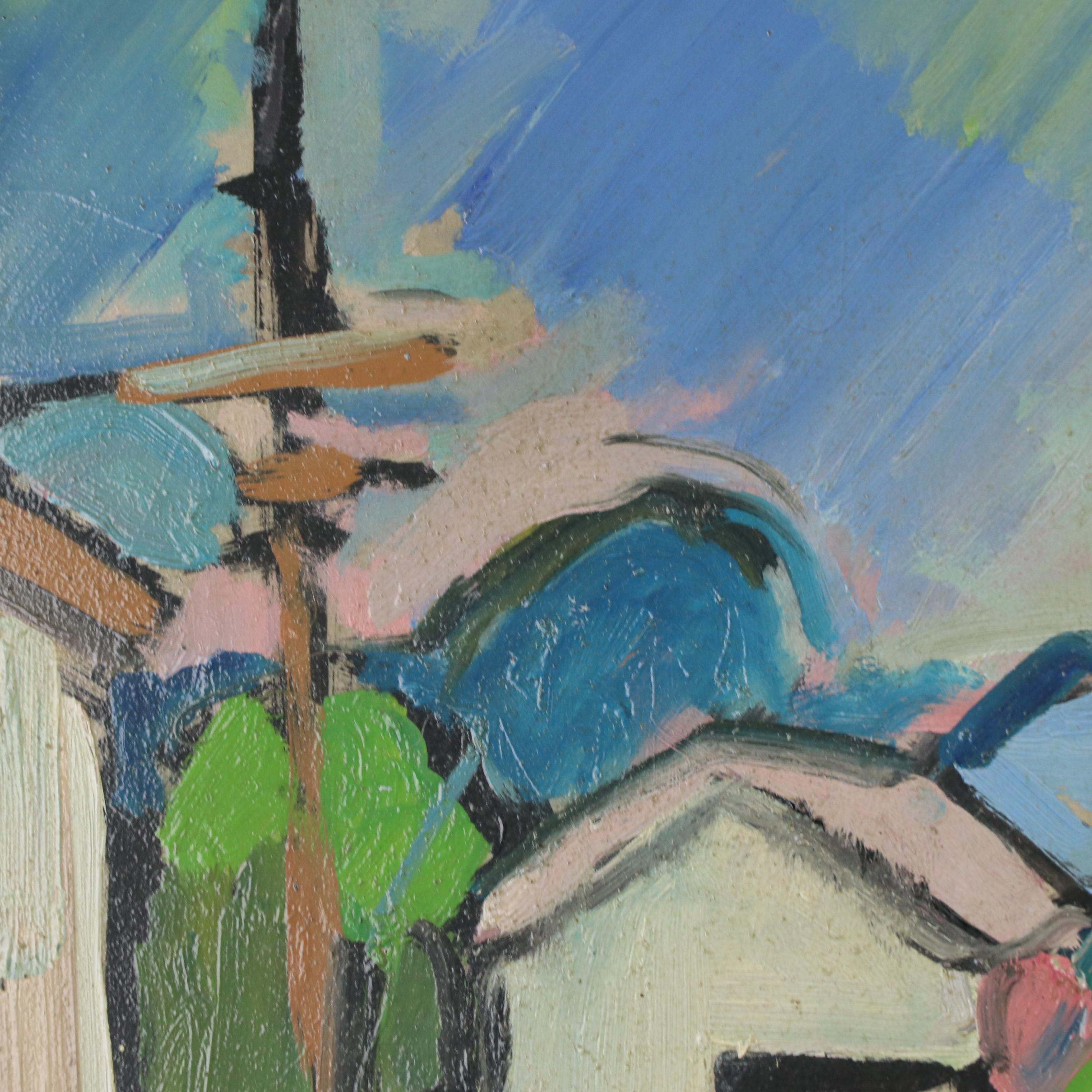 Konrad Juestel Modernist Landscape Oil Painting, 1971