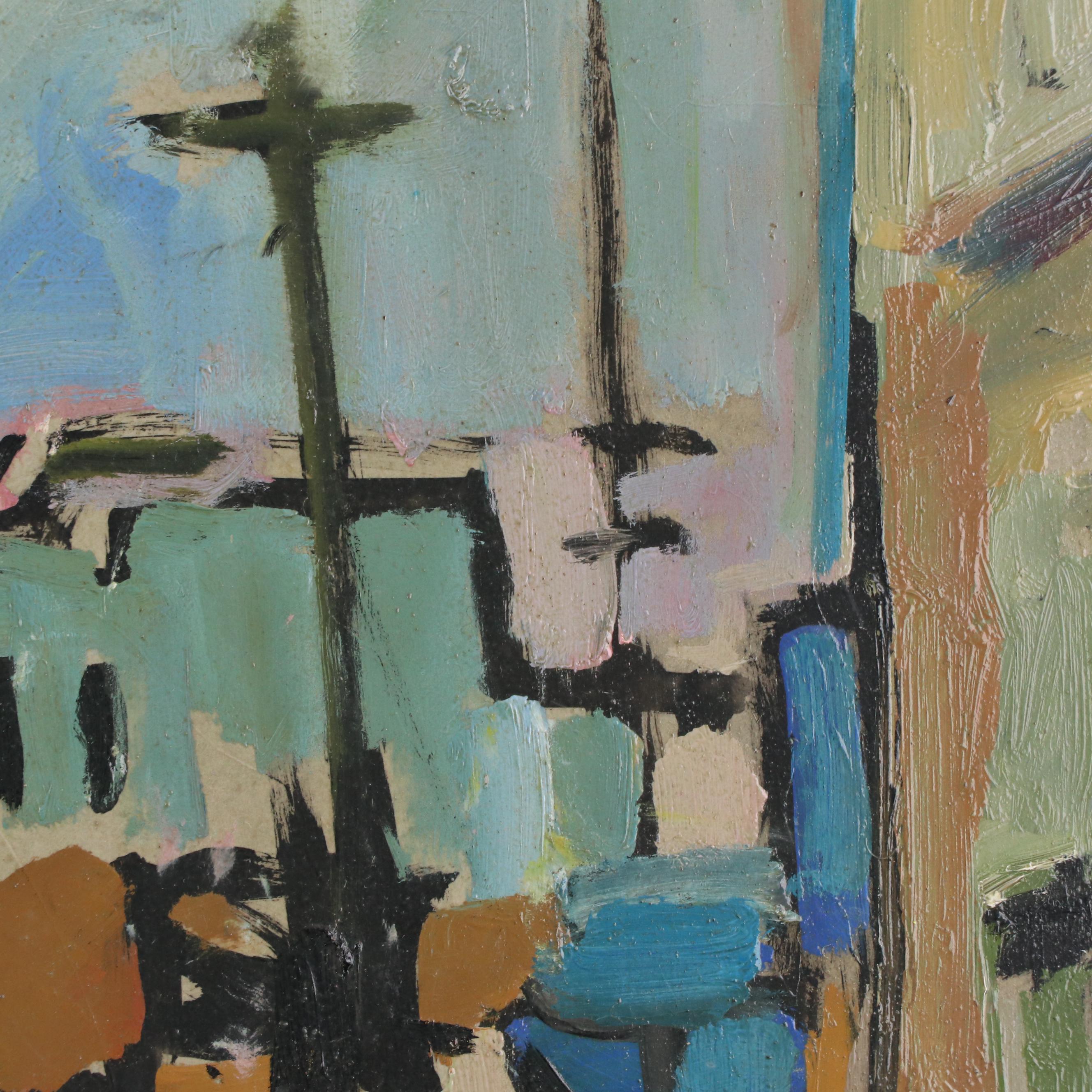 Konrad Juestel Modernist Landscape Oil Painting, 1971