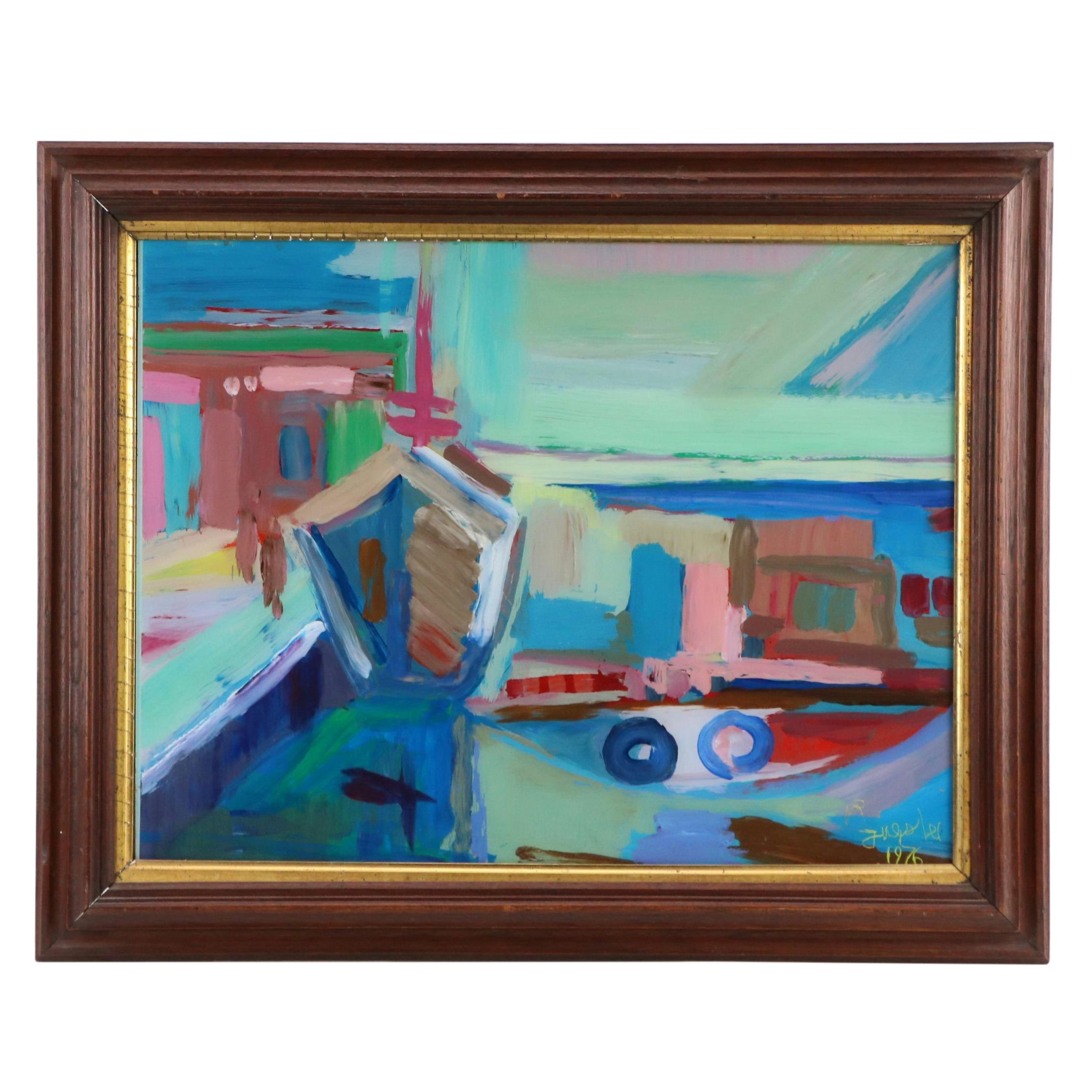 Konrad Juestel Modernist Geometric Oil Painting, 1976