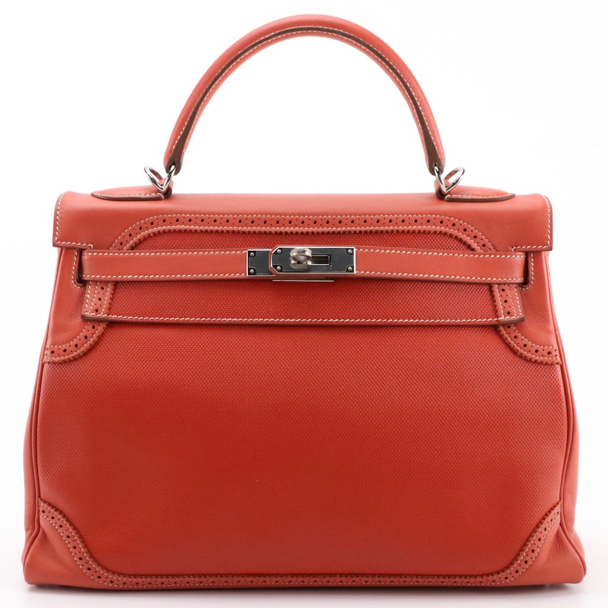 Hermès Kelly Retourne Ghillies 32 in Sanguine Grain d'H and Swift Leather