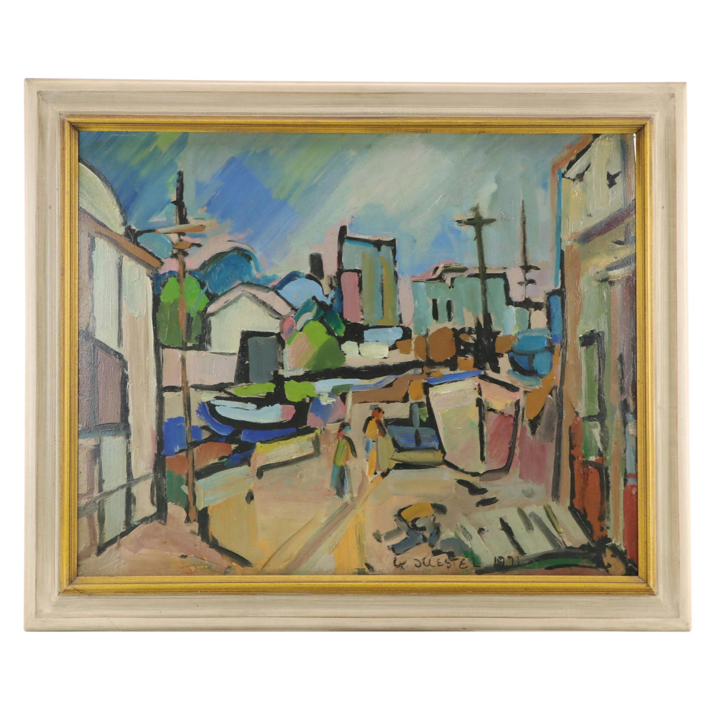 Konrad Juestel Modernist Landscape Oil Painting, 1971