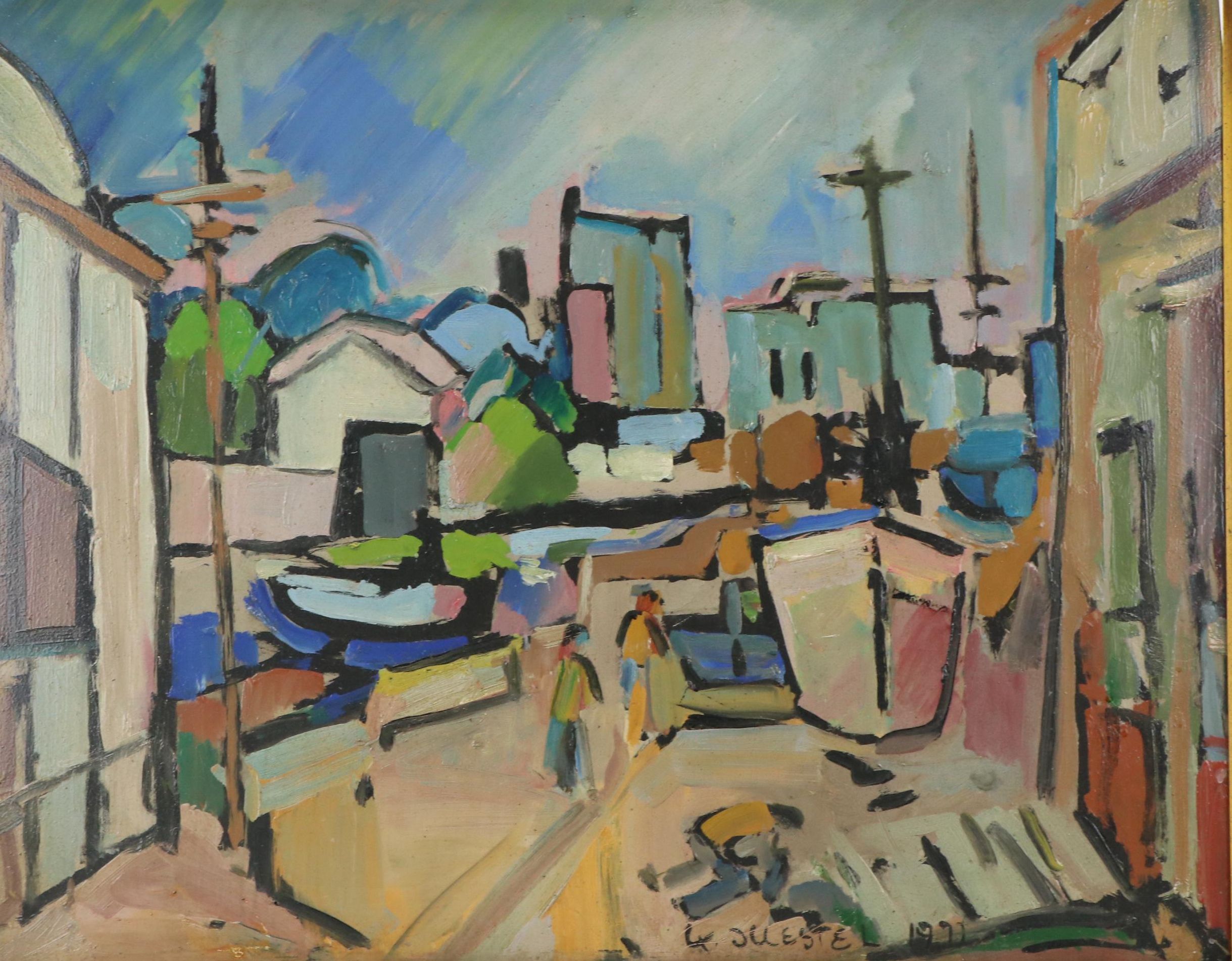 Konrad Juestel Modernist Landscape Oil Painting, 1971