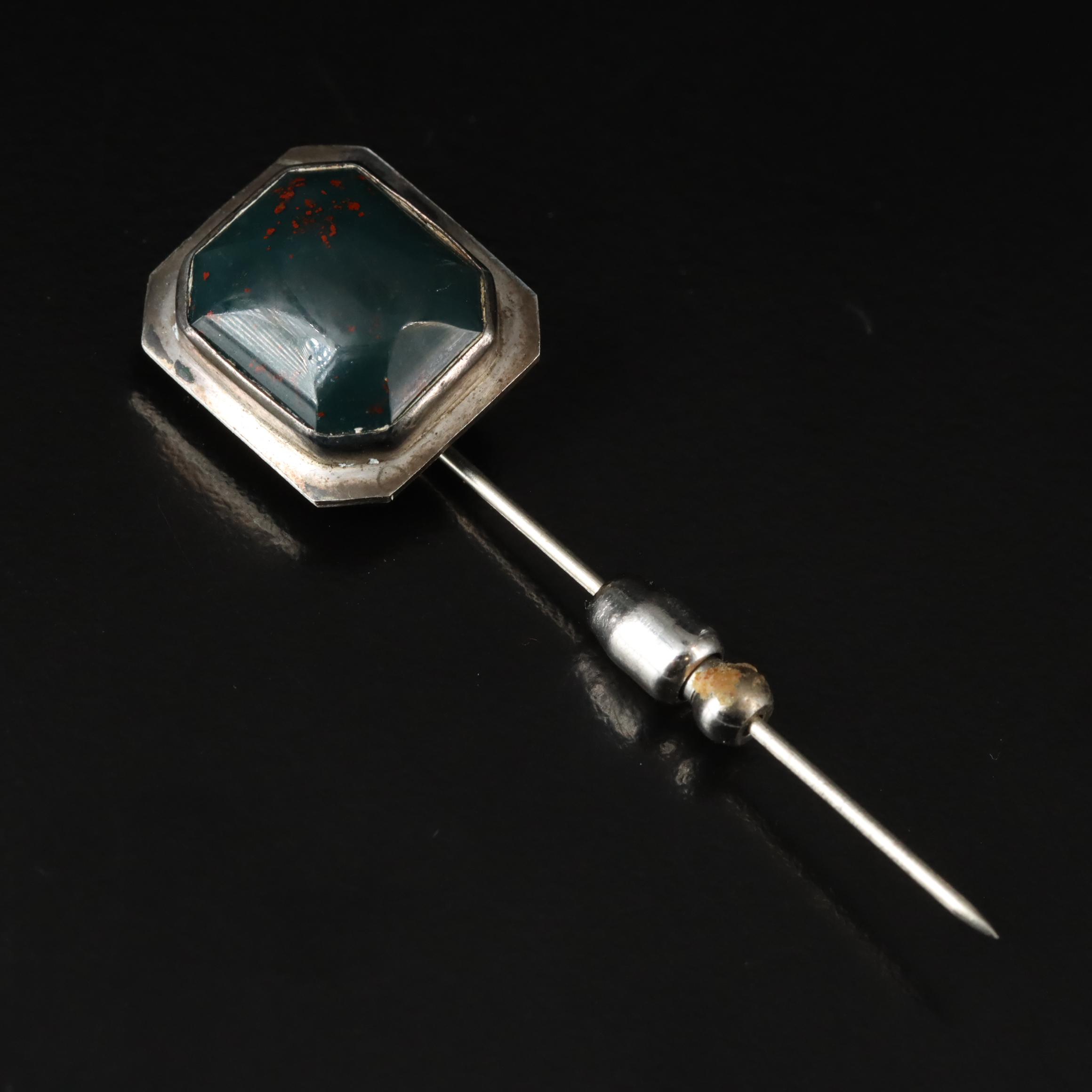 Sterling Bloodstone Pendant and 900 Silver Pin
