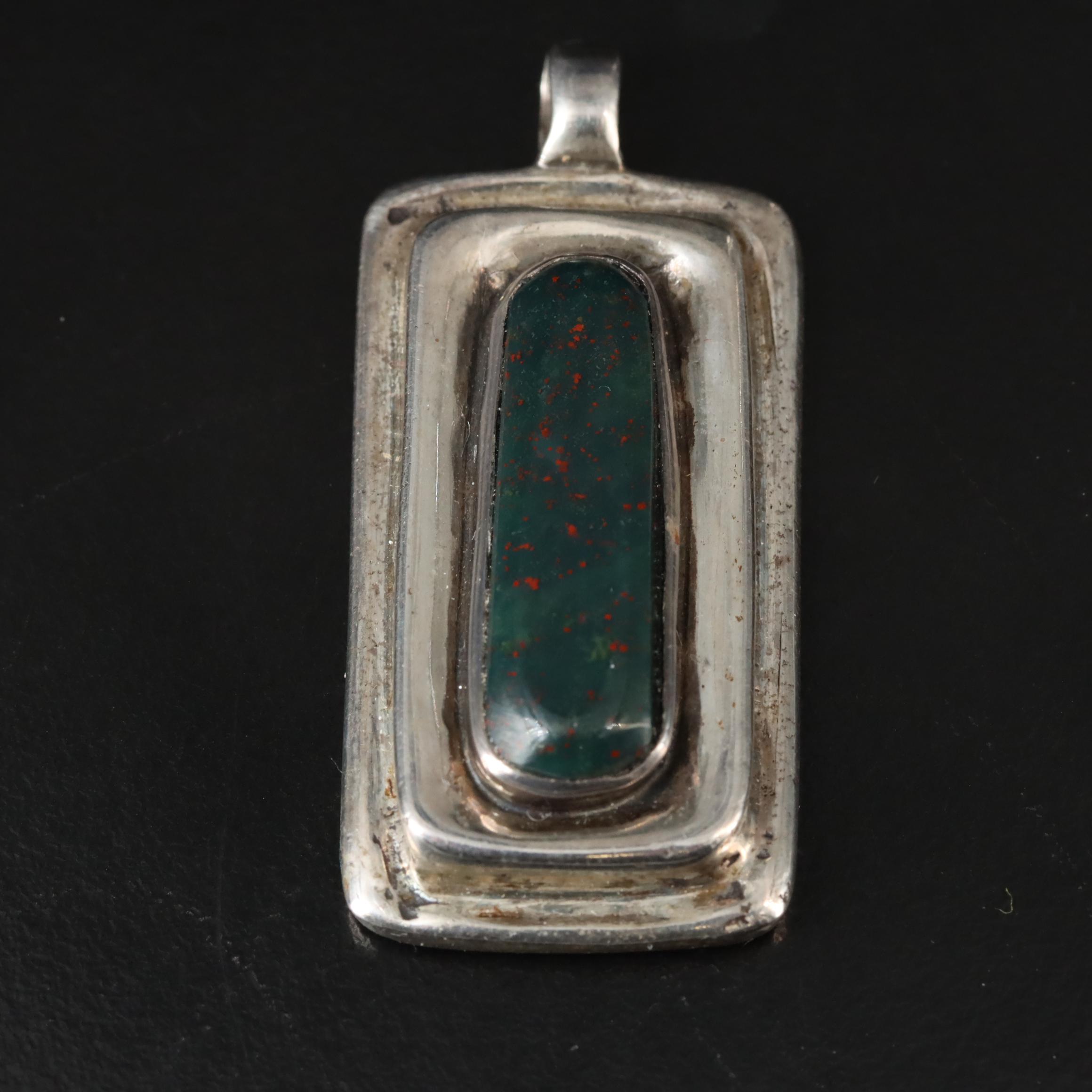 Sterling Bloodstone Pendant and 900 Silver Pin